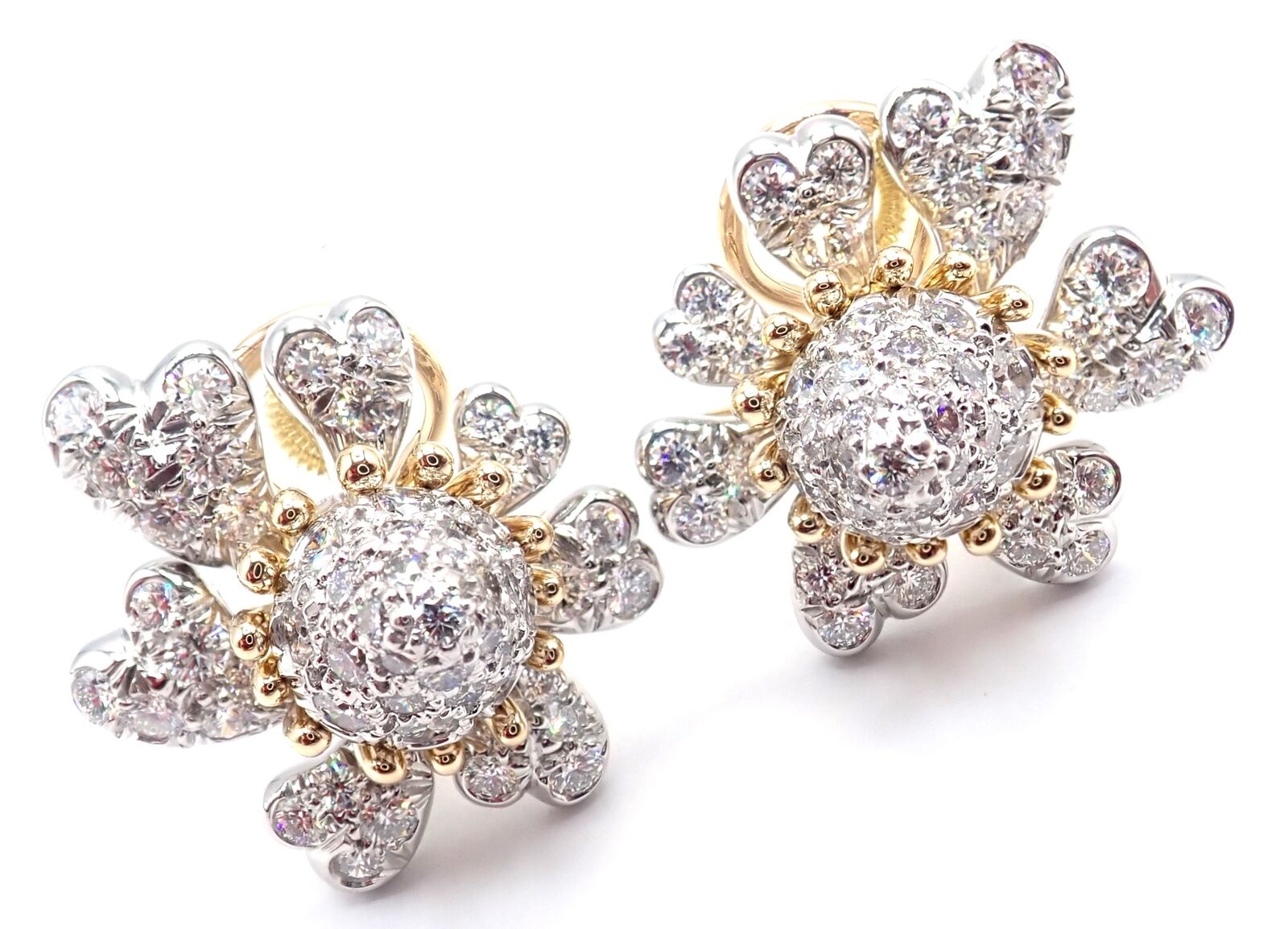 Tiffany & Co Schlumberger Cones And Petals 18k Gold Platinum Diamond Earrings | Fortrove