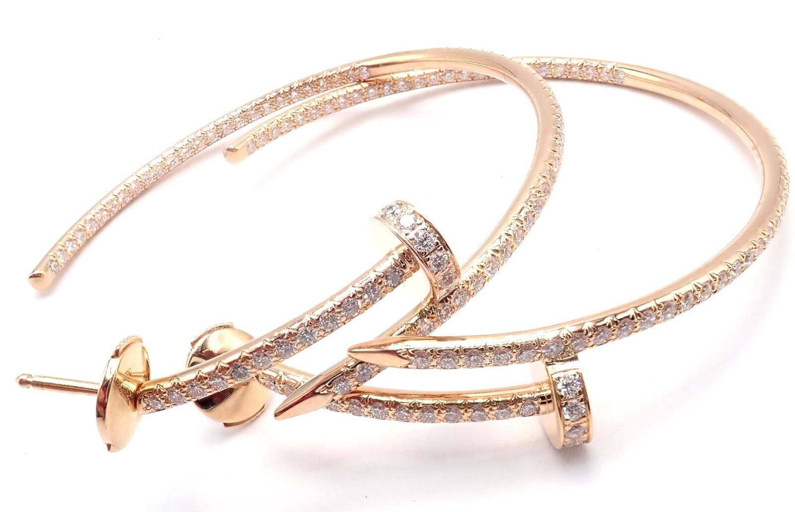 Authentic! Cartier Juste un Clou 18k Rose Gold Diamond Nail Hoop Earrings Paper | Fortrove