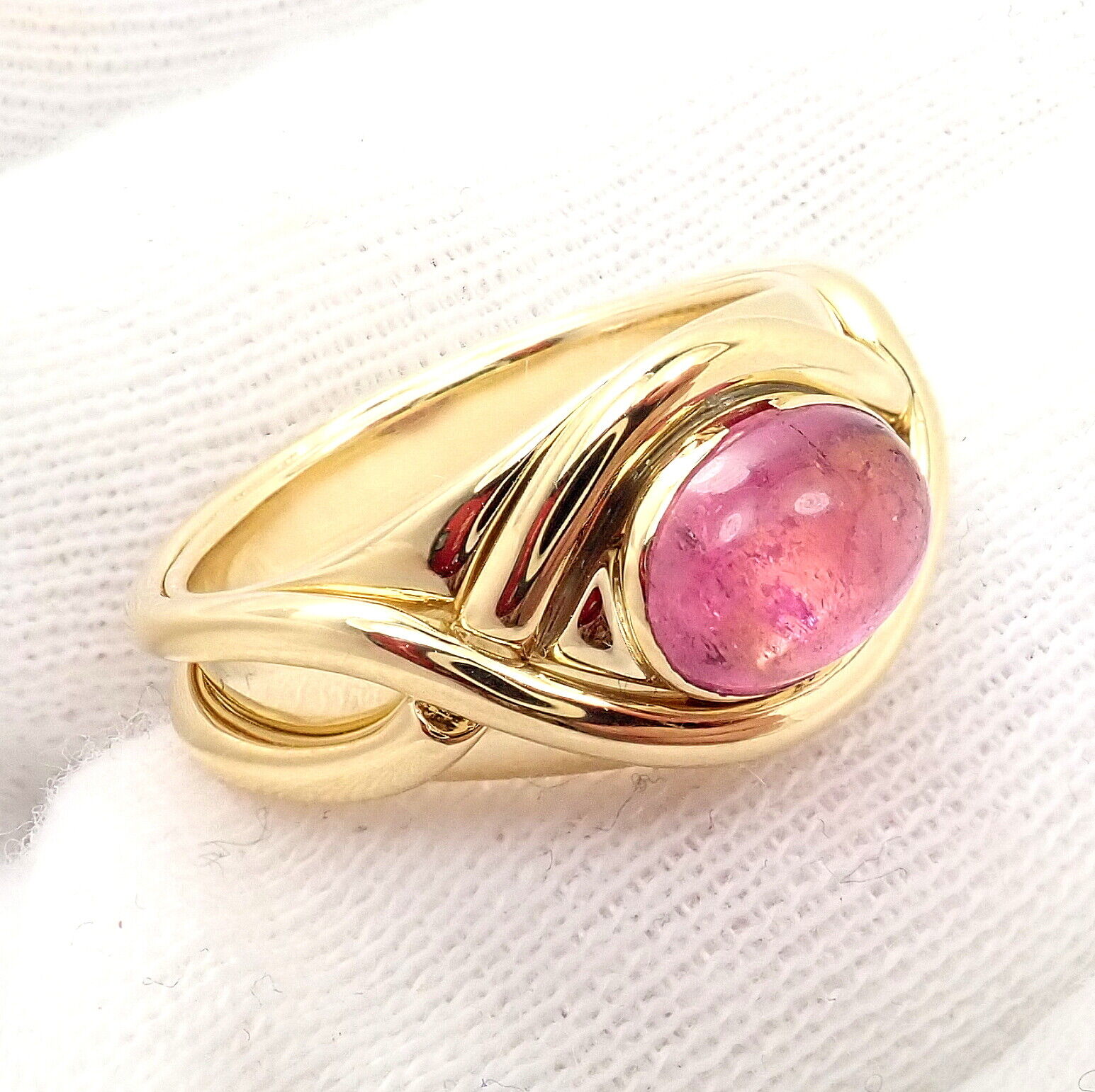 Rare! Authentic Tiffany & Co 18k Yellow Gold Pink Tourmaline Cabochon Band Ring | Fortrove