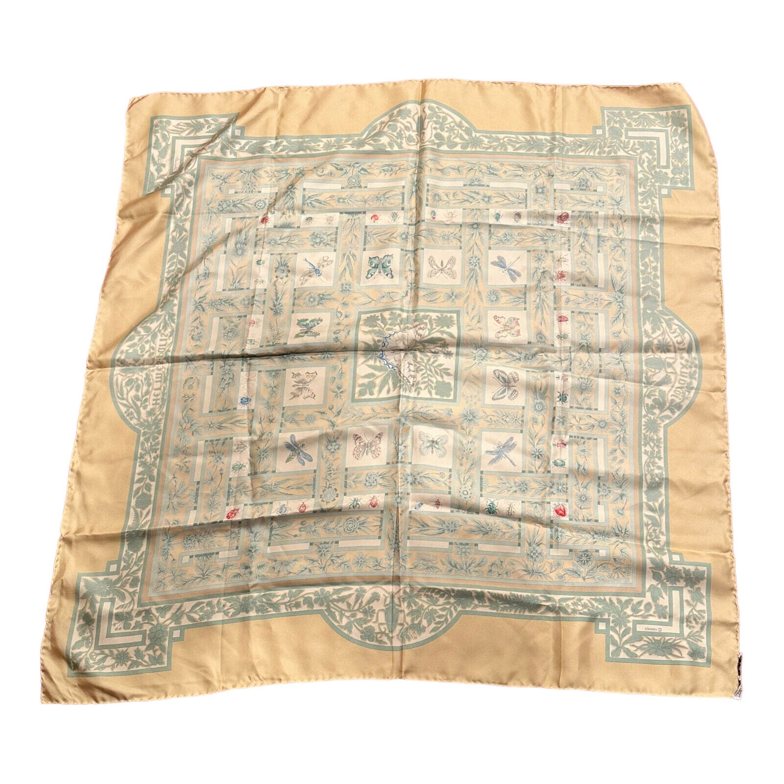 Authentic! Hermes Carre Joyaux de L'ete Jacquelot 90cm Tan Insect Silk Scarf | Fortrove