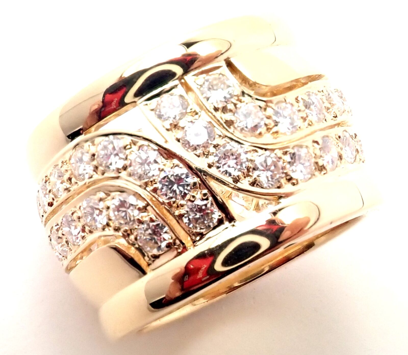 Authentic! Cartier 18k Yellow Gold Diamond Wide Band Ring Size 51 US 5 3/4 | Fortrove