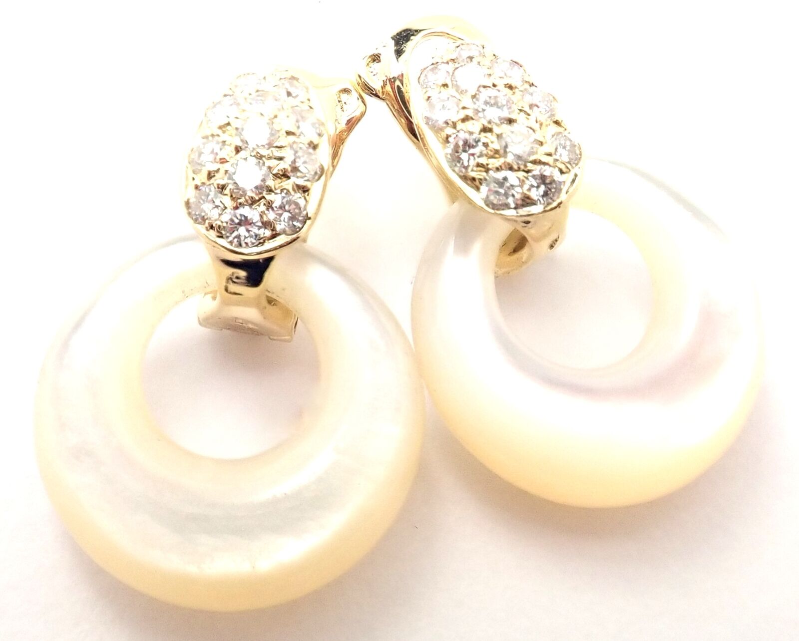 Rare! Van Cleef & Arpels 18k Yellow Gold Diamond MOP Door Knocker Earrings | Fortrove