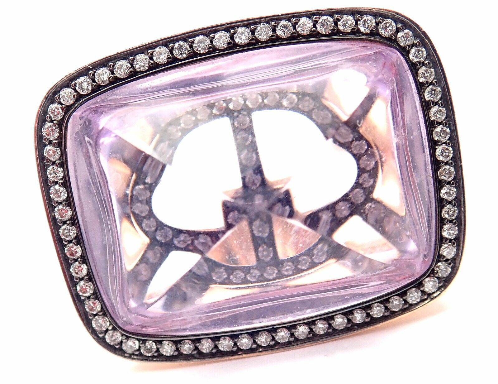 Rare! Authentic Hermes 18k Rose Gold Diamond Large Amethyst Ring | Fortrove