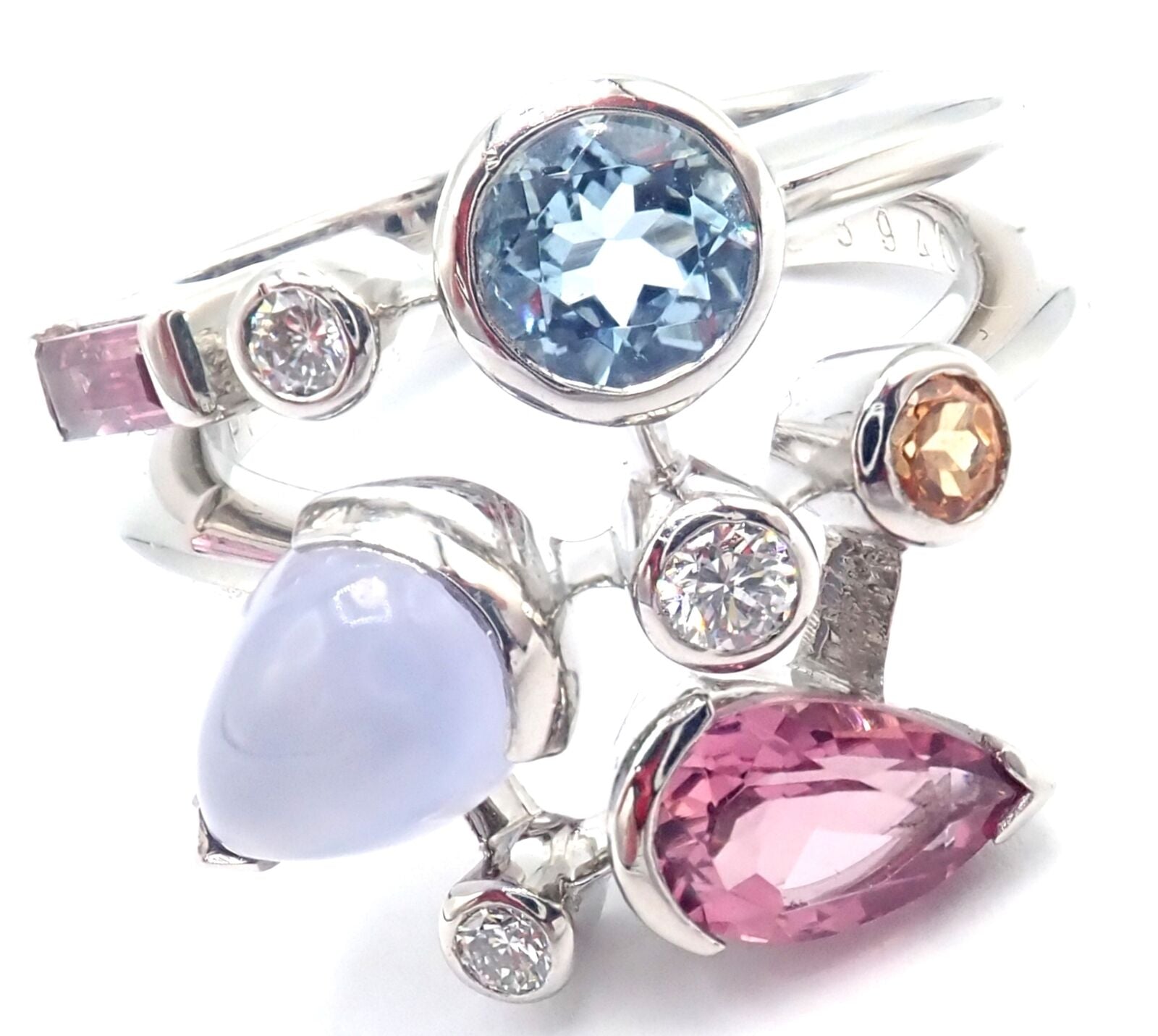 Authentic! Cartier Meli Melo Platinum Chalcedony Tourmaline Garnet Diamond Ring | Fortrove