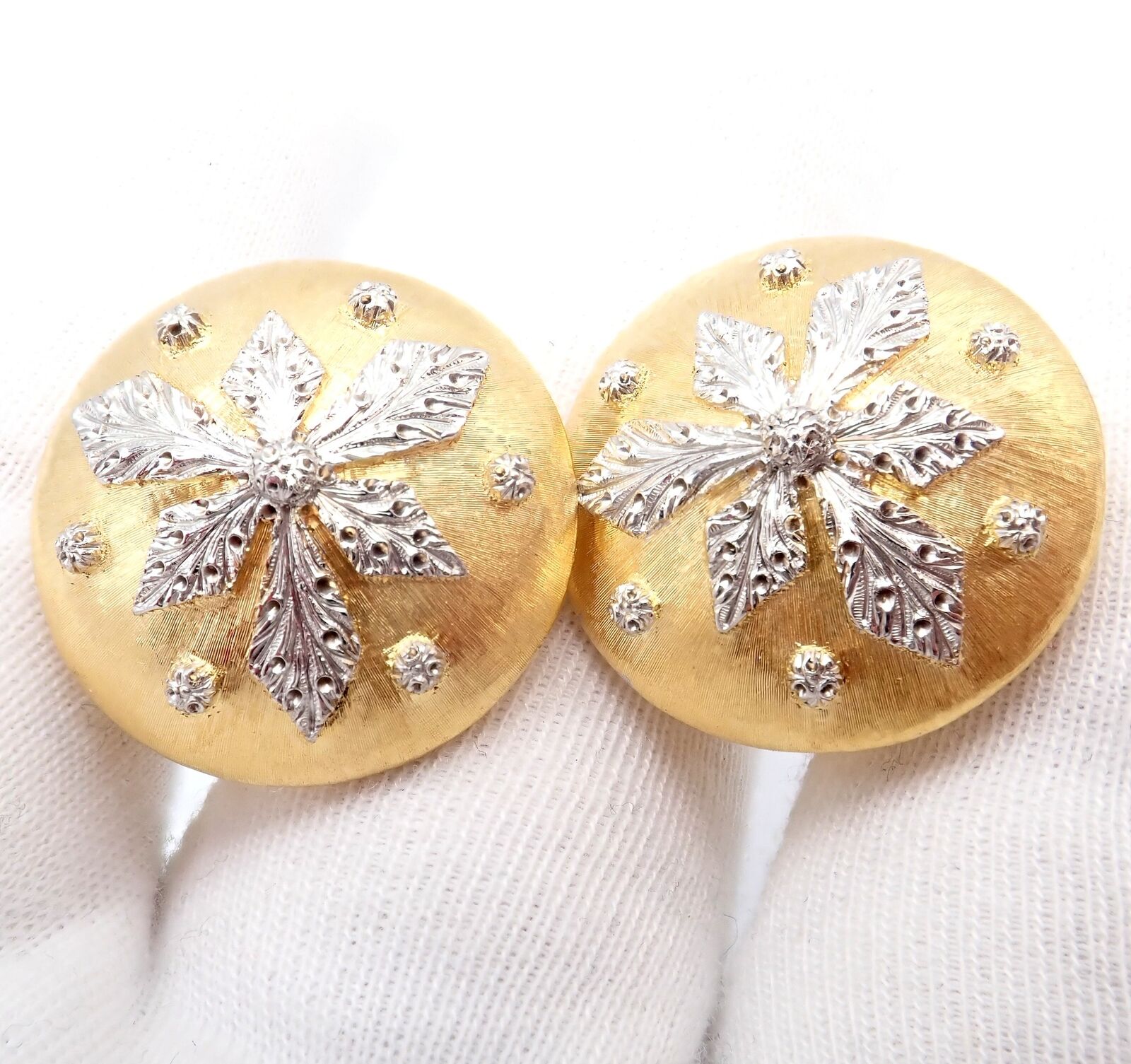 Vintage Mario Buccellati 18k Yellow White Gold Geminato Large Button Earrings | Fortrove