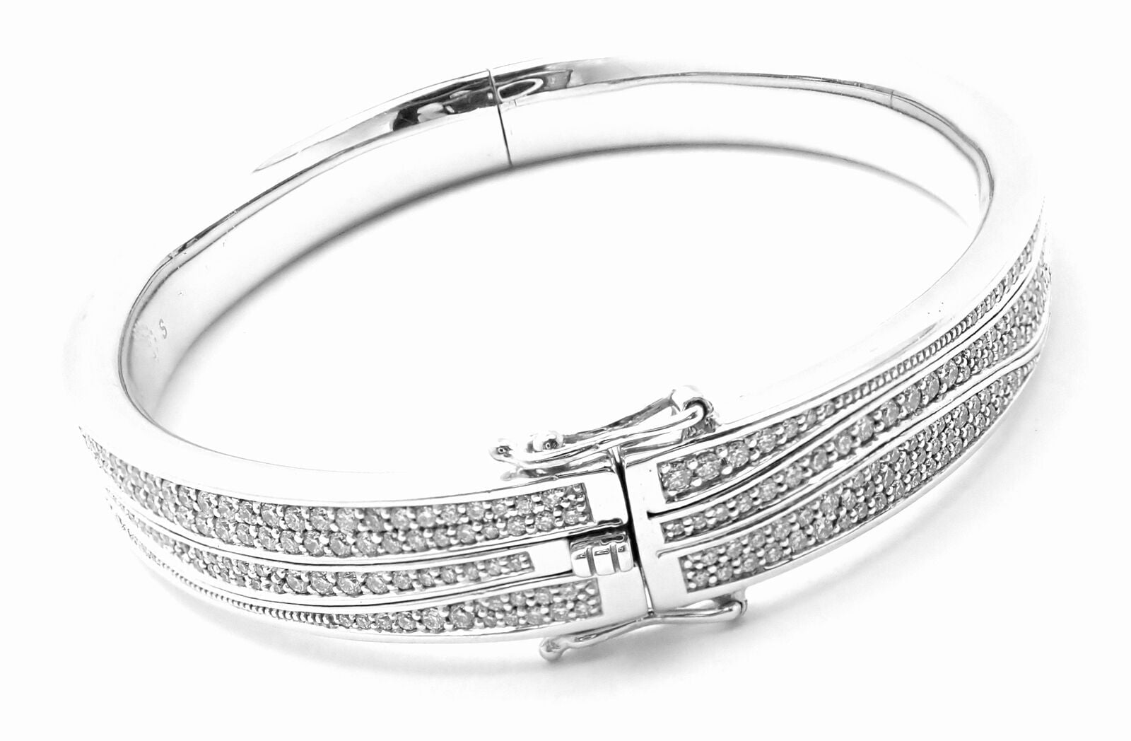 Authentic! Georg Jensen Fusion 18k White Gold Pave Diamond Bangle Bracelet Paper | Fortrove