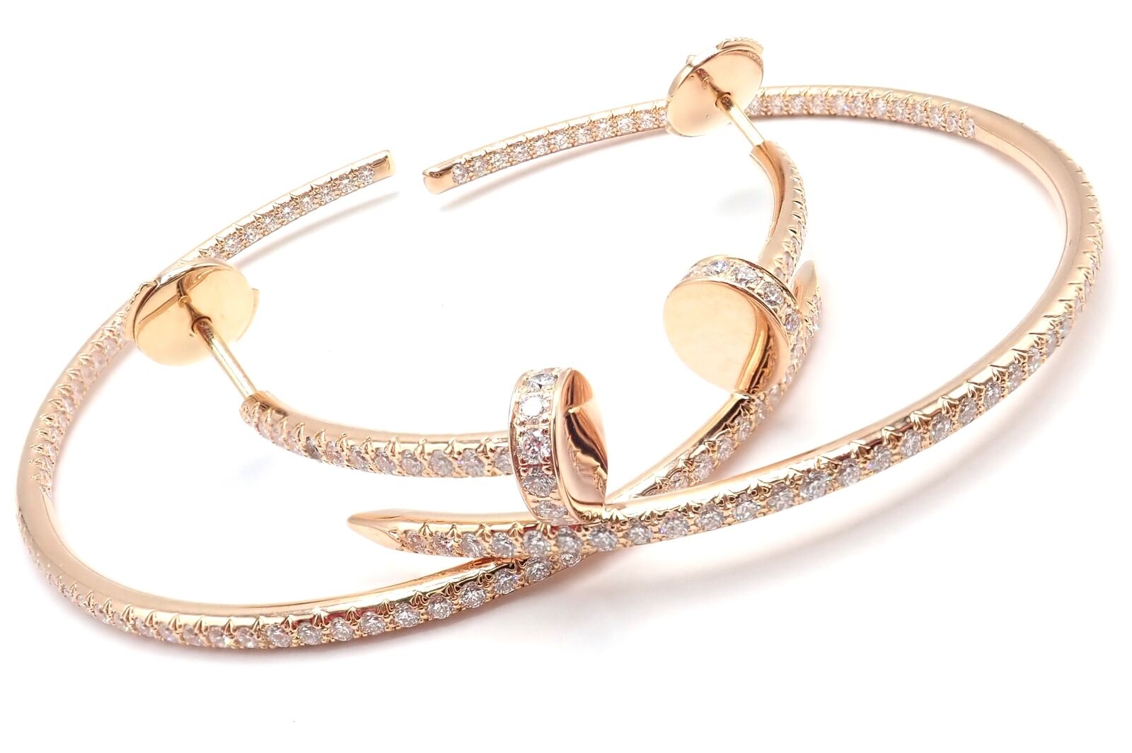 Authentic! Cartier Juste un Clou 18k Rose Gold Diamond Nail Hoop Earrings Paper | Fortrove
