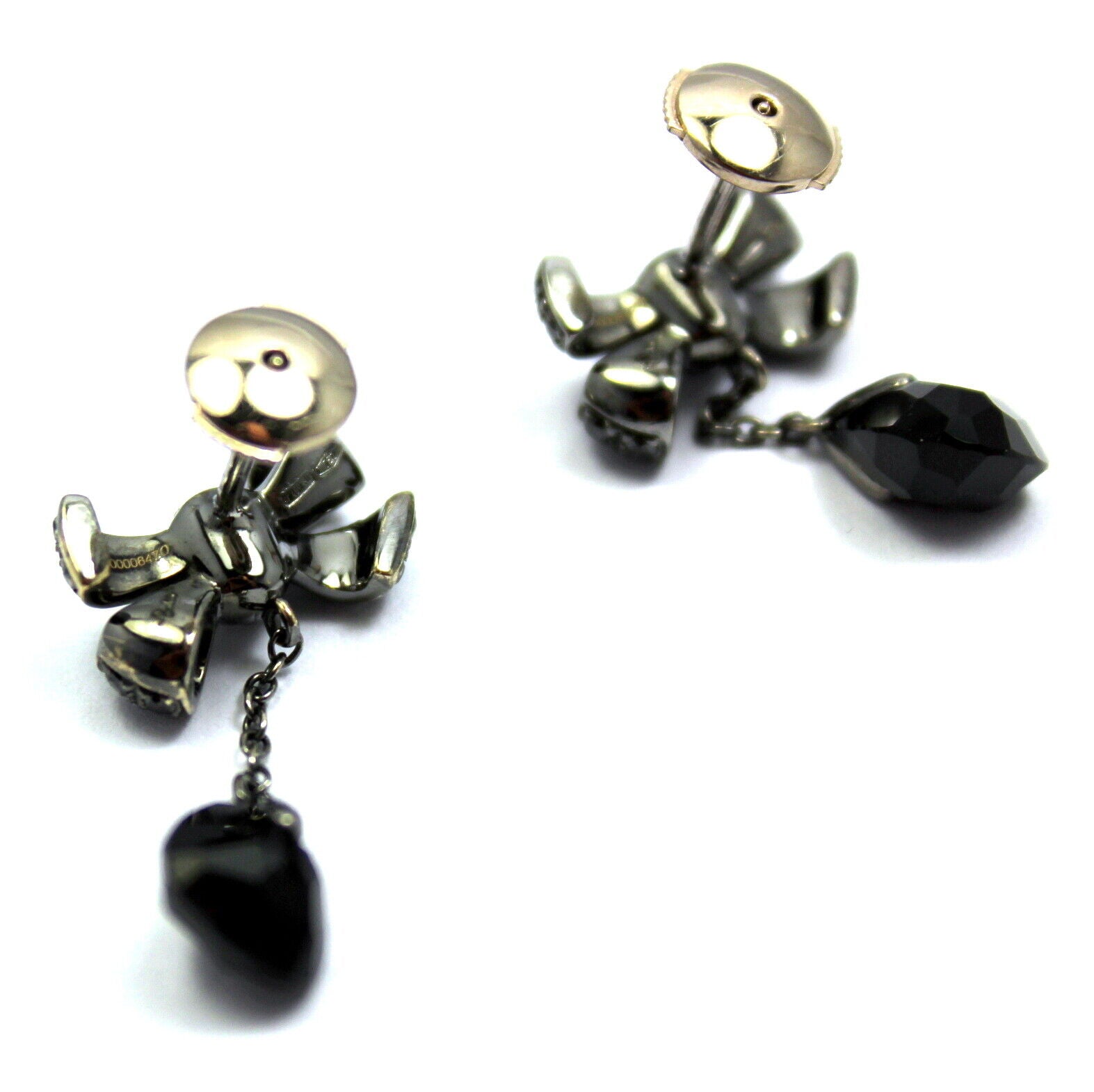 Rare! Authentic Pomellato 18k White Gold Black Diamond Onyx Drop Bow Earrings | Fortrove