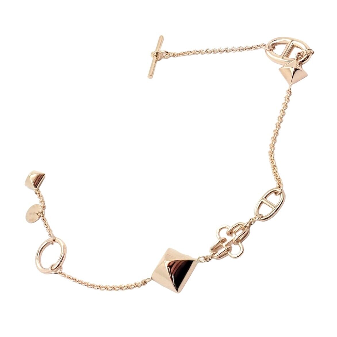 Authentic! Hermes 18k Rose Gold Signature Iconic Logos Link Toggle Bracelet | Fortrove