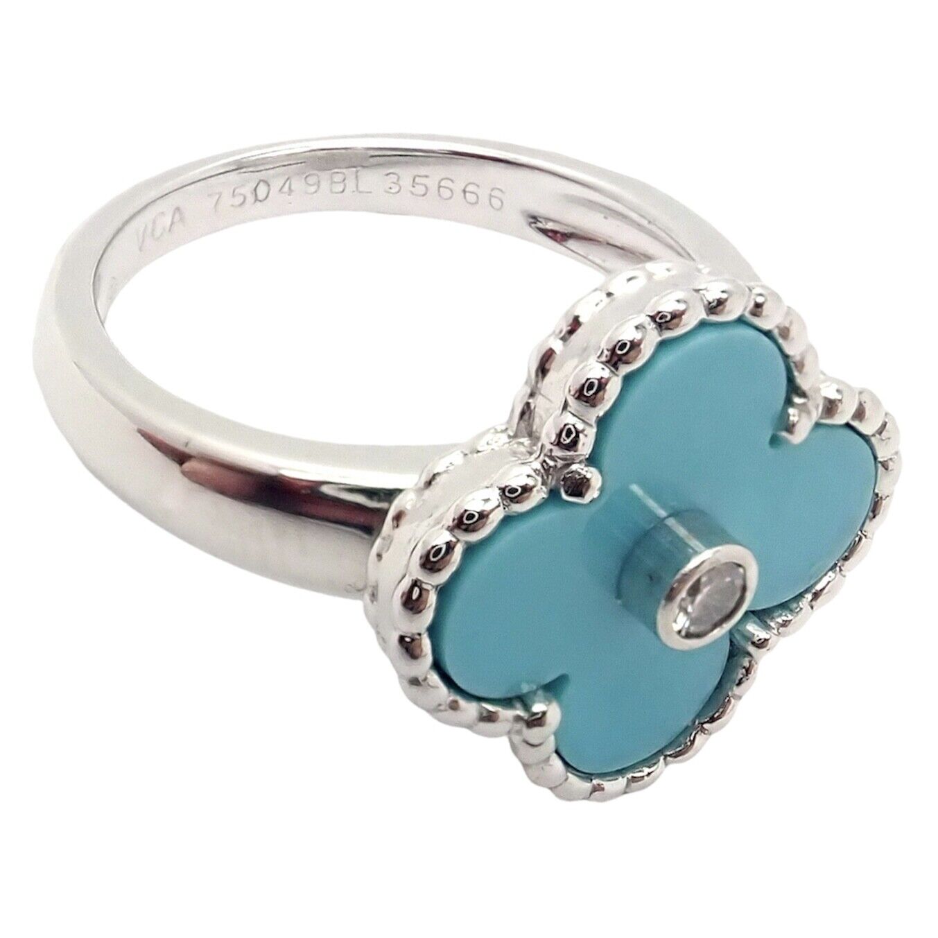 Authentic! Van Cleef & Arpels Alhambra 18k Gold Diamond Turquoise Ring Paper | Fortrove