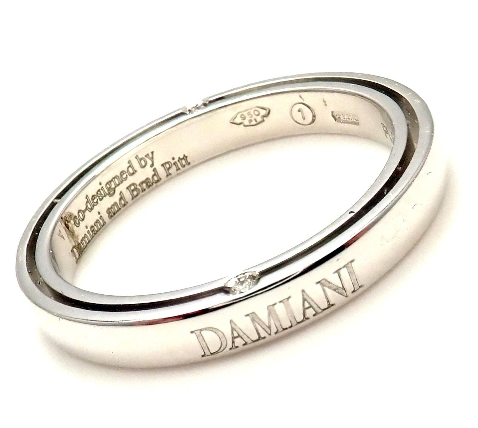 Rare! Authentic Damiani Brad Pitt Platinum 4 Diamond 3mm Band Ring Sz 8.25 | Fortrove
