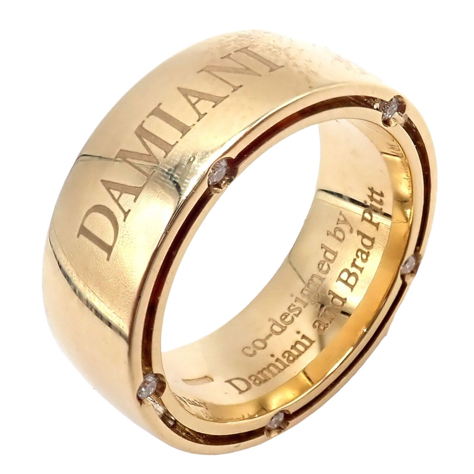 Authentic Damiani Brad Pitt 18k Yellow Gold 10 Diamond Wide Band Ring Sz 5.5 | Fortrove