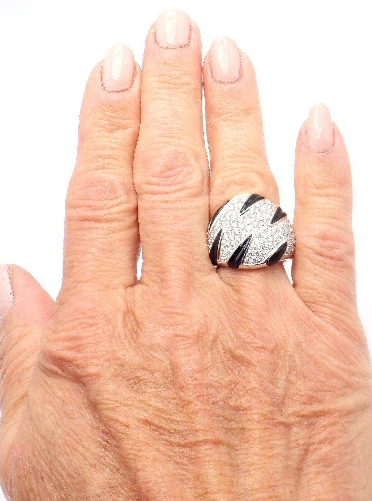 Authentic Cartier Panther Panthere Claw 18k White Gold Diamond Onyx Ring Size 53 | Fortrove