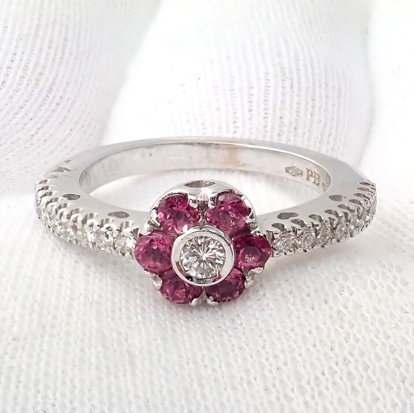 Authentic! Pasquale Bruni 18k White Gold Diamond Pink Sapphire Flower Fiori Ring | Fortrove