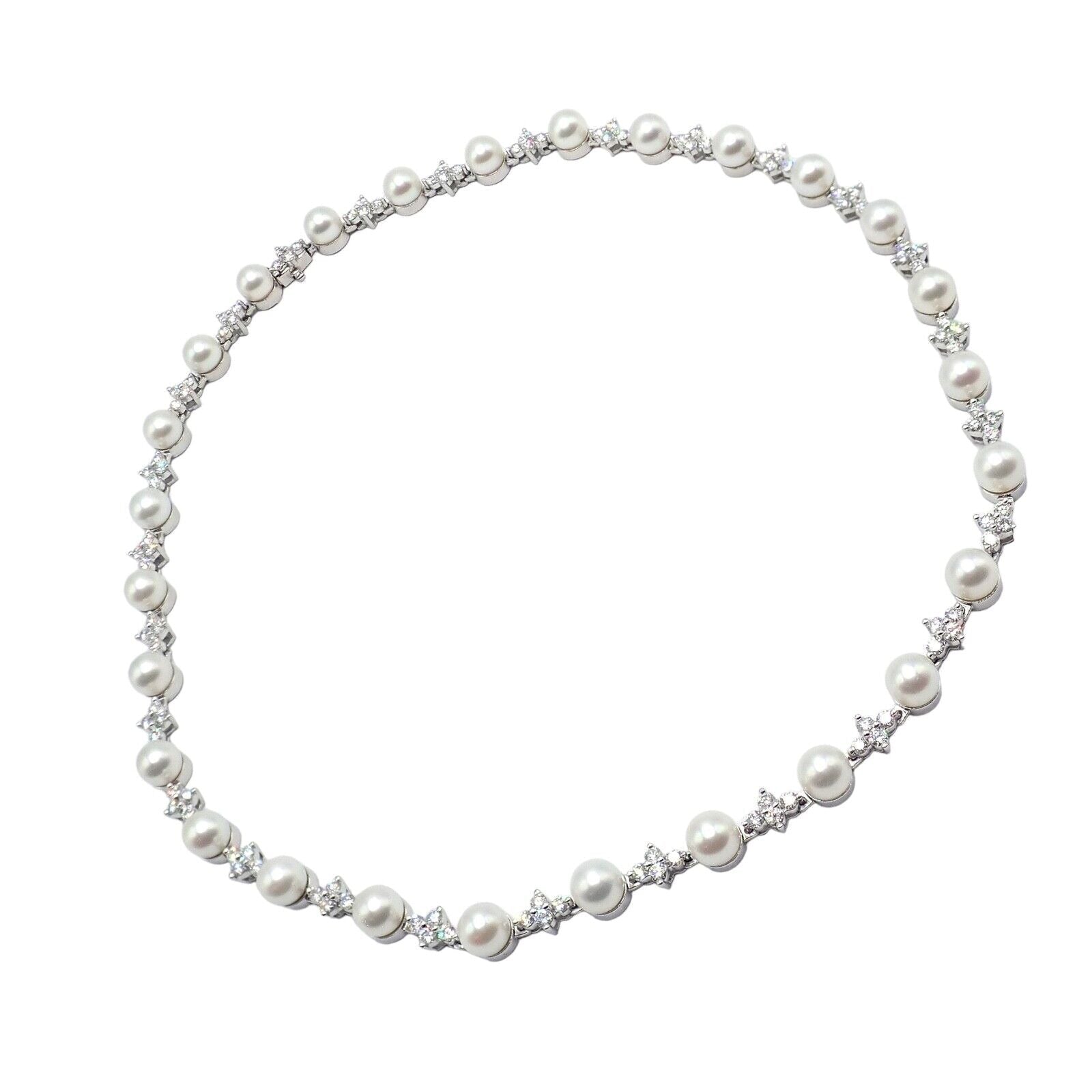 Authentic! Tiffany & Co Platinum Diamond 6.5mm Pearl Necklace | Fortrove