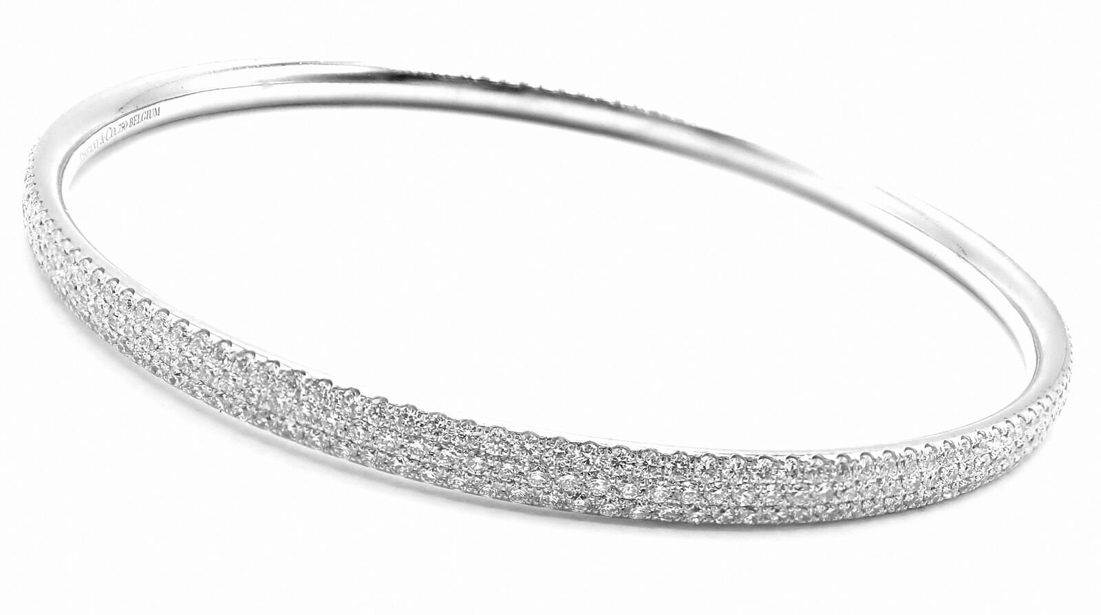 Tiffany & Co Metro 18k White Gold Full Diamond Three Row Bangle Bracelet $22,300 | Fortrove
