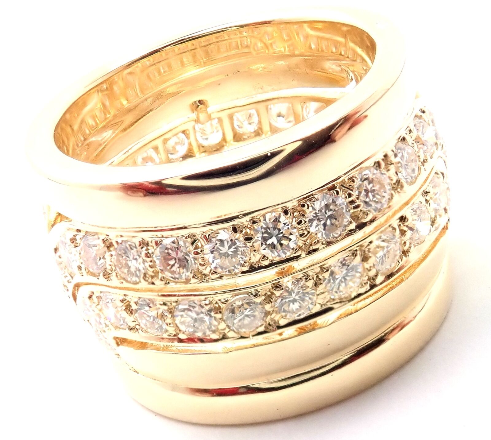 Authentic! Cartier 18k Yellow Gold Diamond Wide Band Ring Size 51 US 5 3/4 | Fortrove
