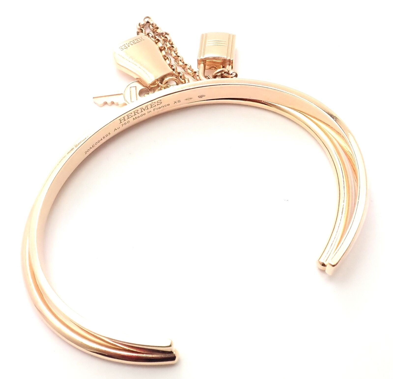Authentic! Hermes 18K Rose Gold Kelly Clochette Double Cuff Bangle Bracelet | Fortrove