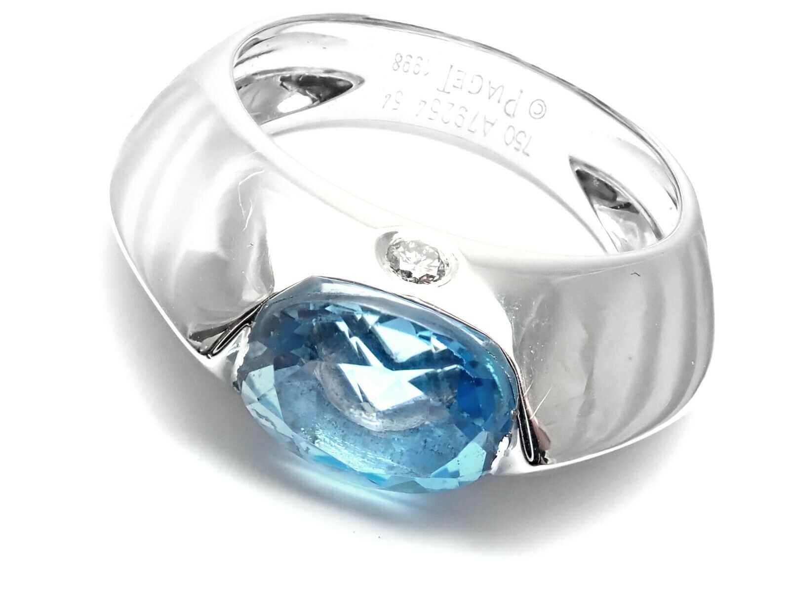 Authentic! Piaget 18k White Gold Diamond Blue Topaz Modern Dome Band Ring | Fortrove
