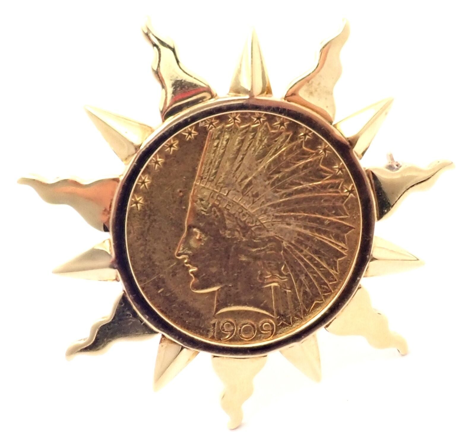 Authentic! Verdura 18k Yellow Gold 22k Yellow Gold $10 US Coin Pin Brooch | Fortrove
