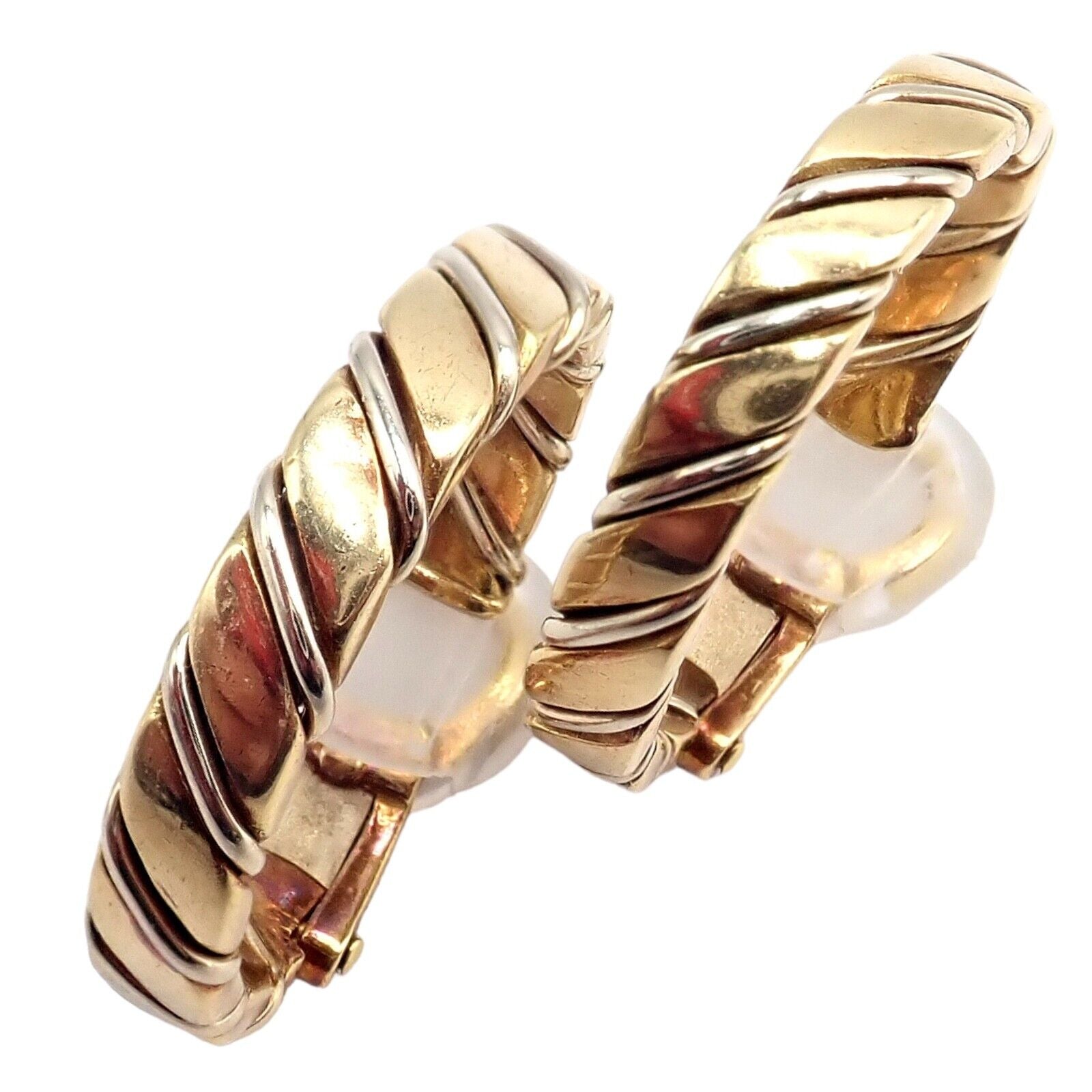 Rare! Authentic Pomellato 18k Yellow + White Gold Hoop Earrings | Fortrove