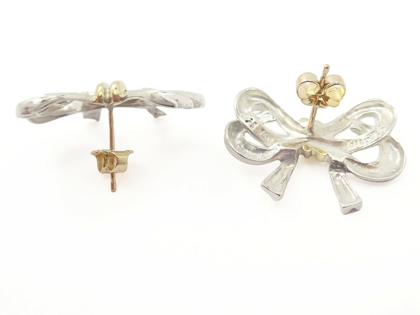 Authentic! Vintage Tiffany & Co 18k Yellow & White Gold Ribbon Bow Earrings | Fortrove