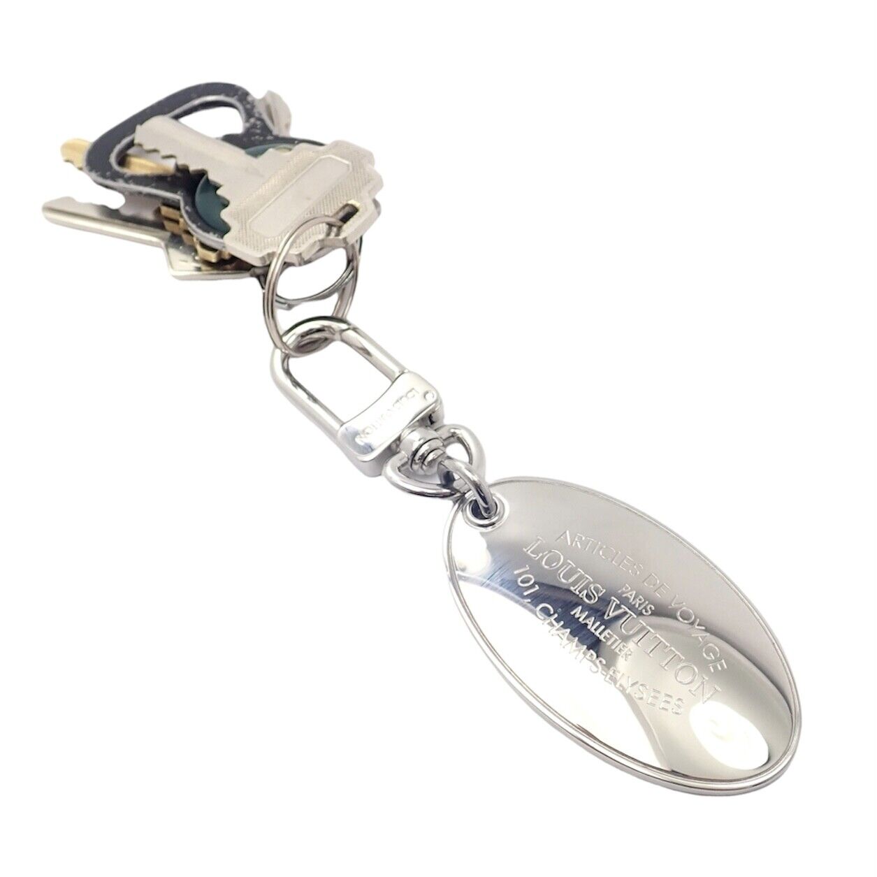 Authentic Louis Vuitton LV Large Stainless Steel Luggage Tag Key Chain CK 1100 | Fortrove