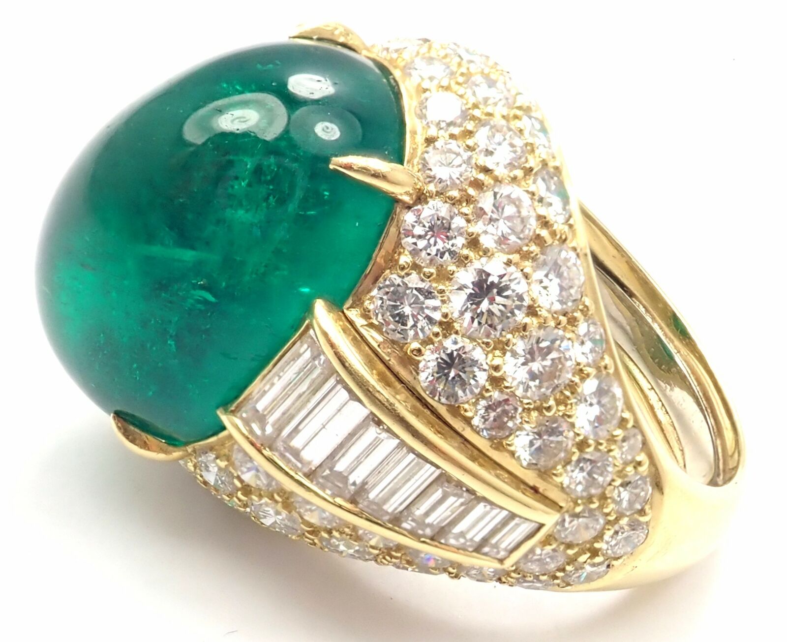 Authentic! David Webb 18k Yellow Gold Diamond Large Colombian Emerald Ring AGL | Fortrove