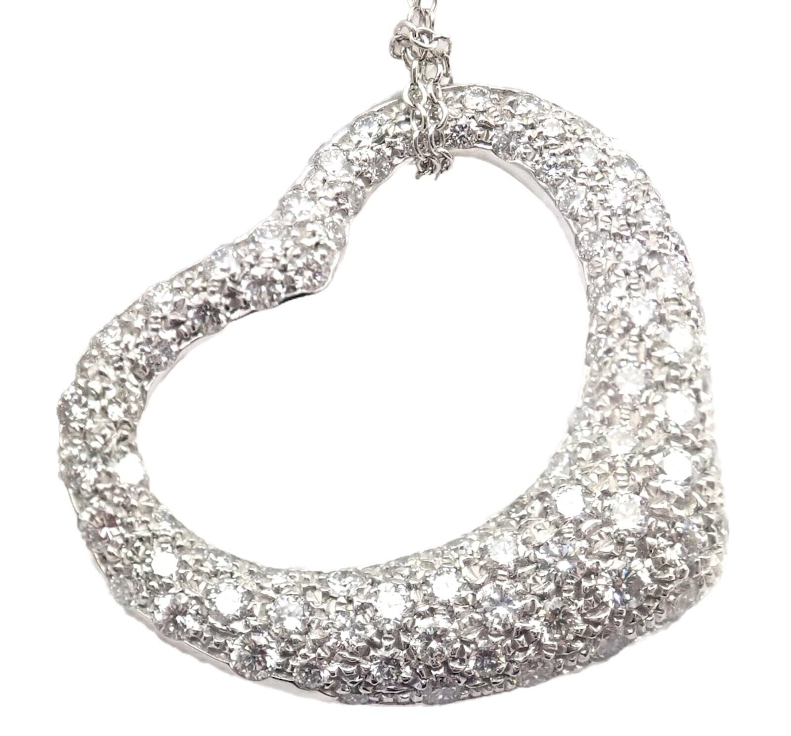 Authentic! Tiffany & Co Elsa Peretti Platinum Diamond Large Open Heart Necklace | Fortrove