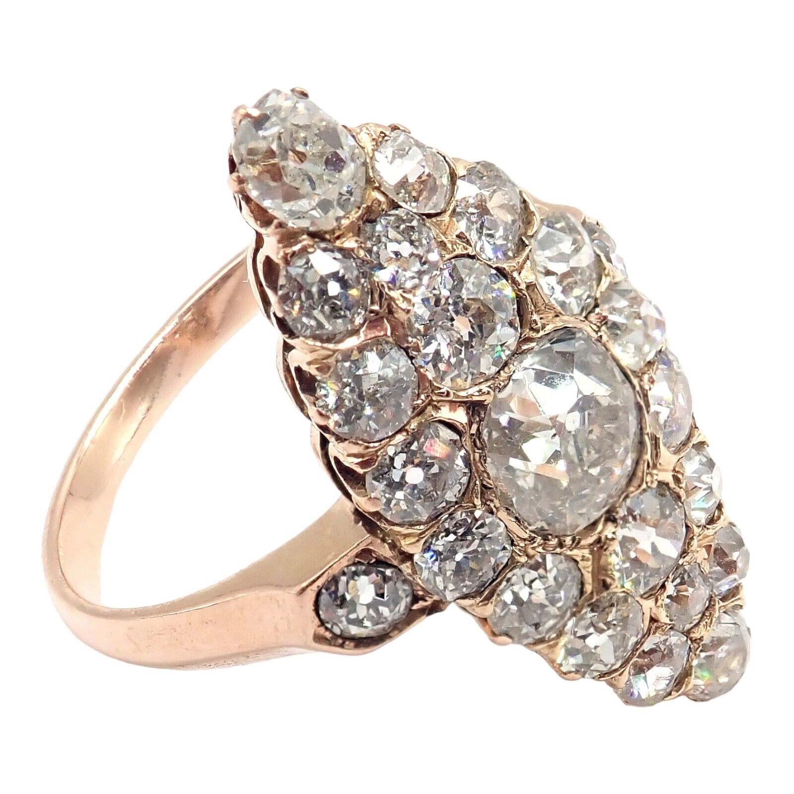 1930s Antique Vintage Estate 18k Rose Gold Old Miner Cut Diamond 3.80ctw Ring | Fortrove