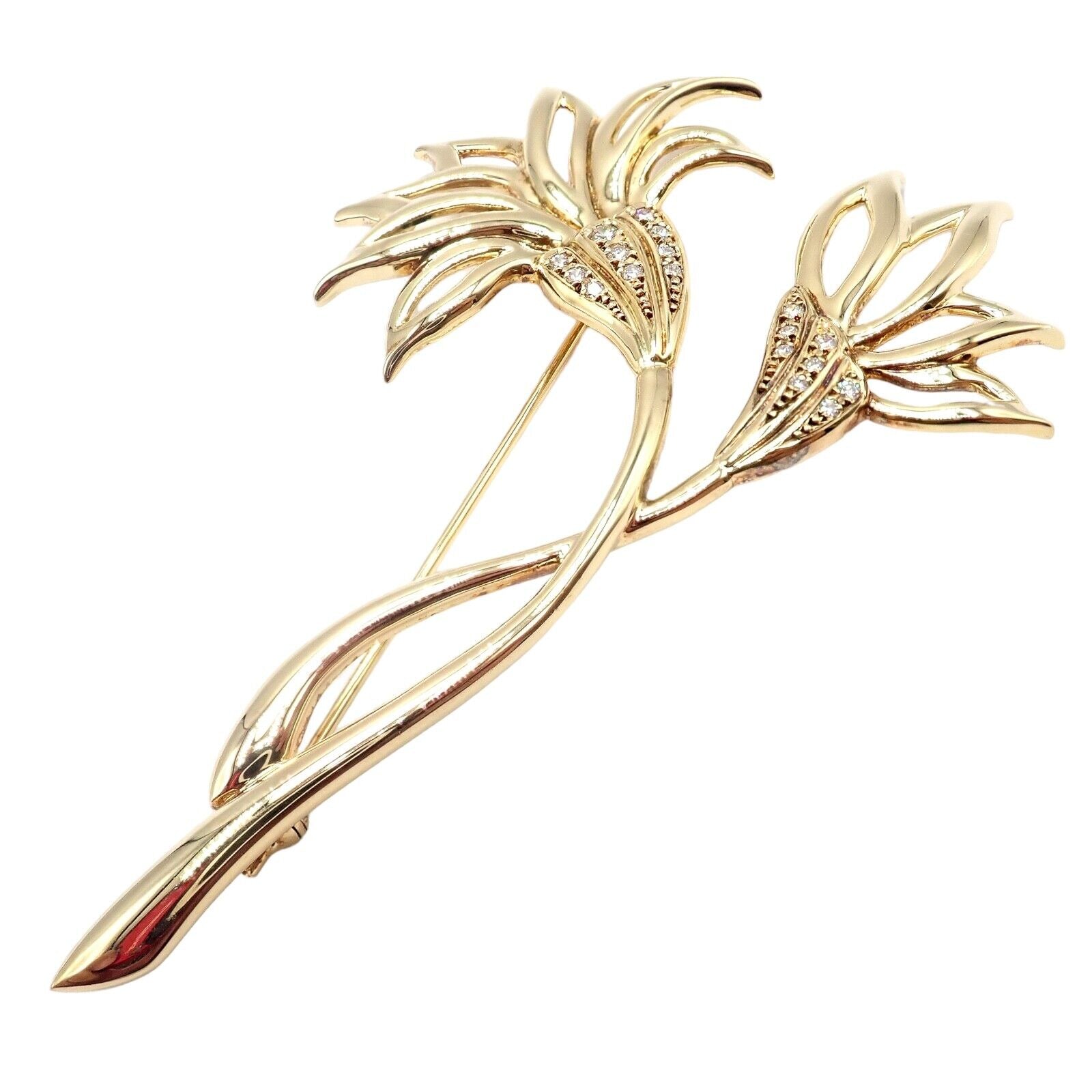 Rare! Vintage Mikimoto 18k Yellow Gold Diamond Large Double Flower Brooch | Fortrove