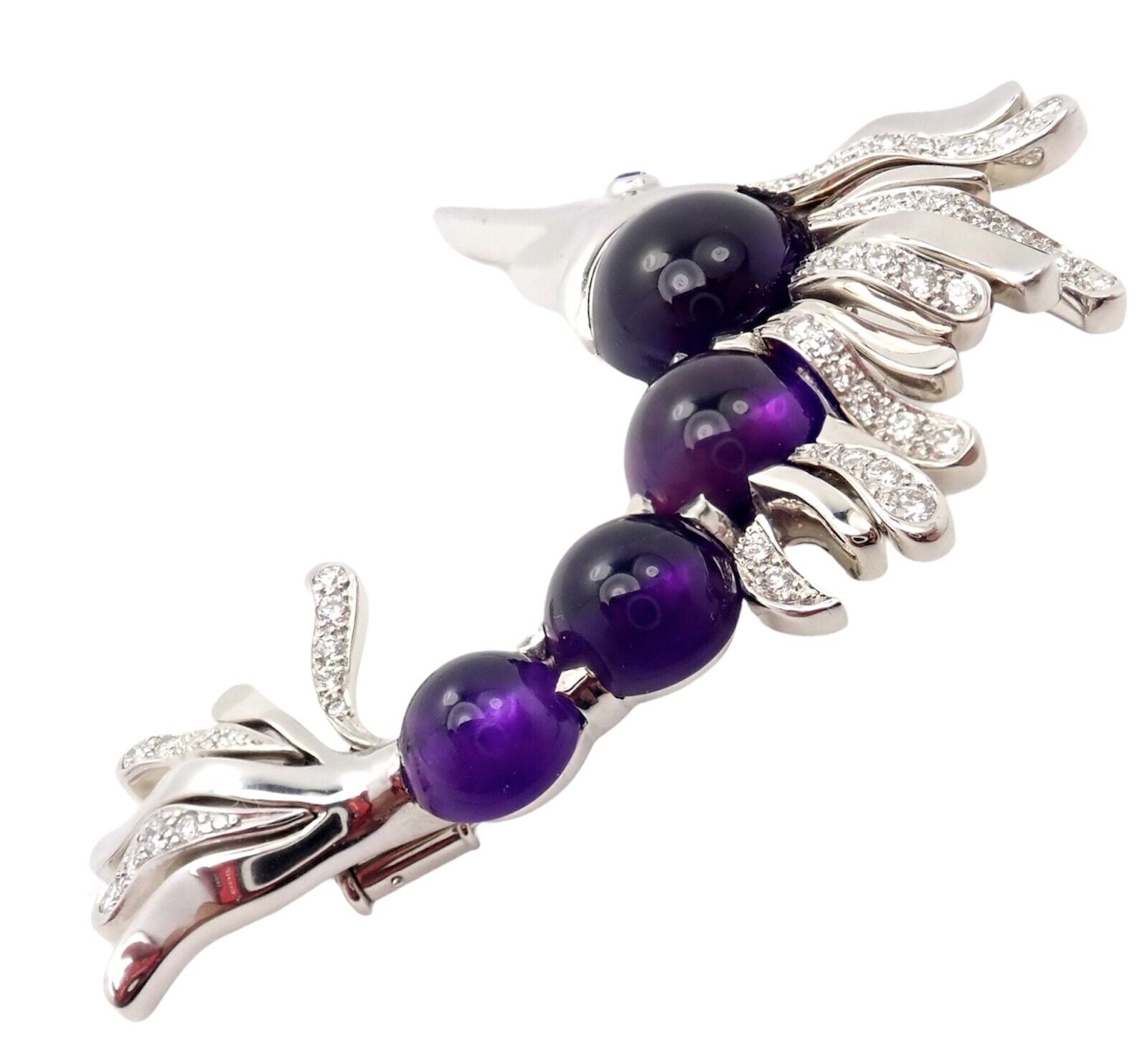 Chanel 18k White Gold Amethyst Diamond Miami Marlin Fish Brooch Pendant | Fortrove