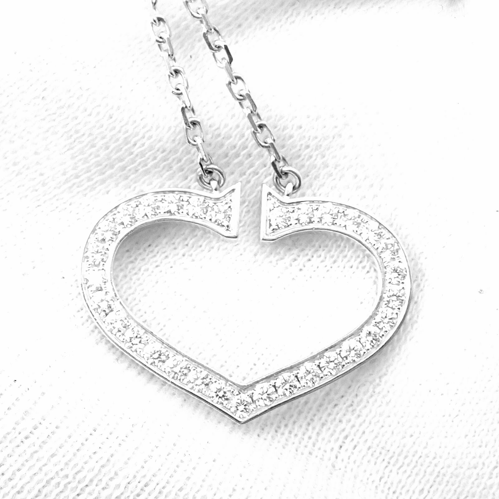 Authentic! Cartier 18k White Gold Diamond Large C Heart Pendant Necklace | Fortrove
