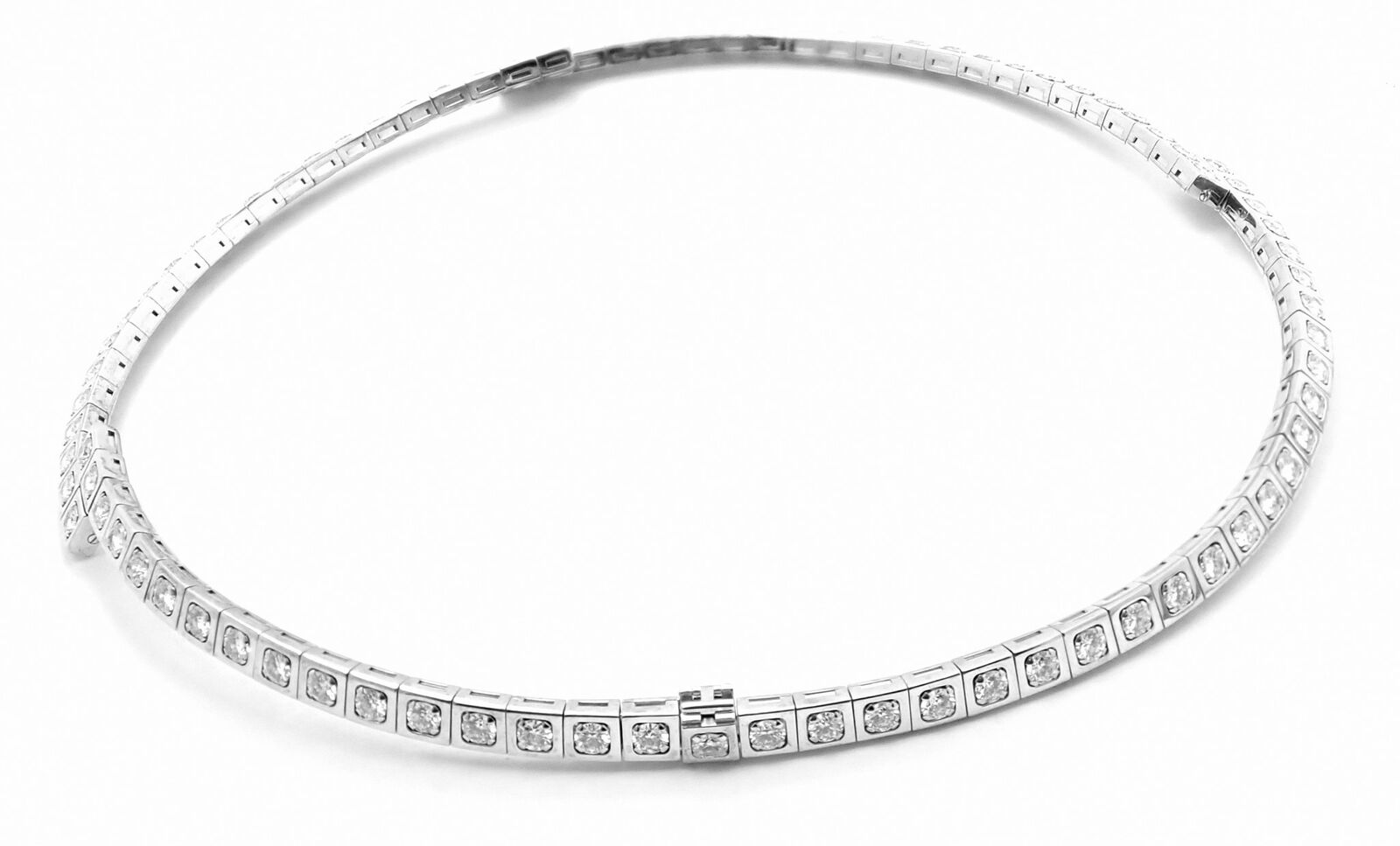 Rare! Authentic Cartier Tectonique 18k White Gold Diamond Tennis Necklace | Fortrove