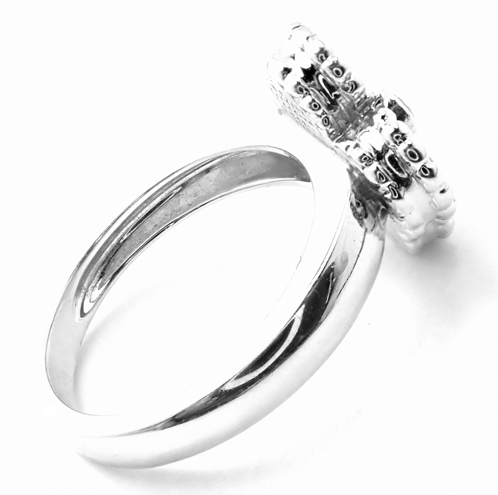 Authentic! Van Cleef & Arpels Alhambra 18k White Gold Pink Opal Diamond Ring | Fortrove