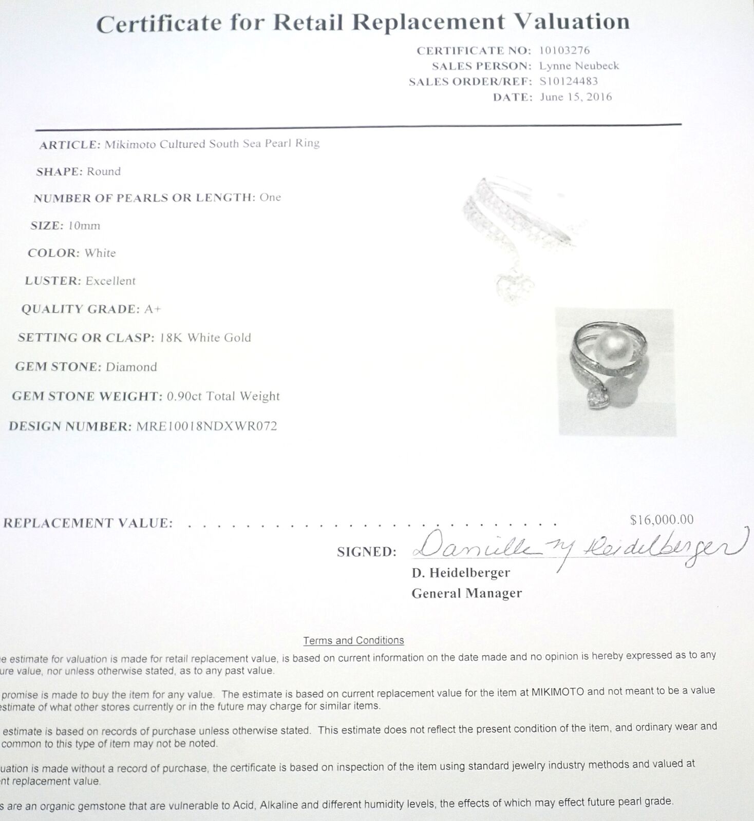 Rare! Authentic Mikimoto 18k White Gold Diamond South Sea Pearl Heart Ring Cert. | Fortrove