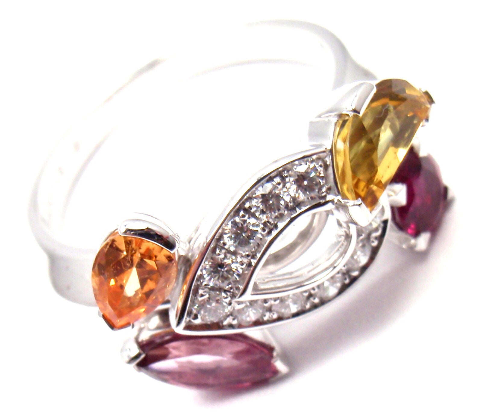 Authentic CARTIER Sorbet 18k White Gold Diamond Tourmaline Sapphire Ring Size 50 | Fortrove