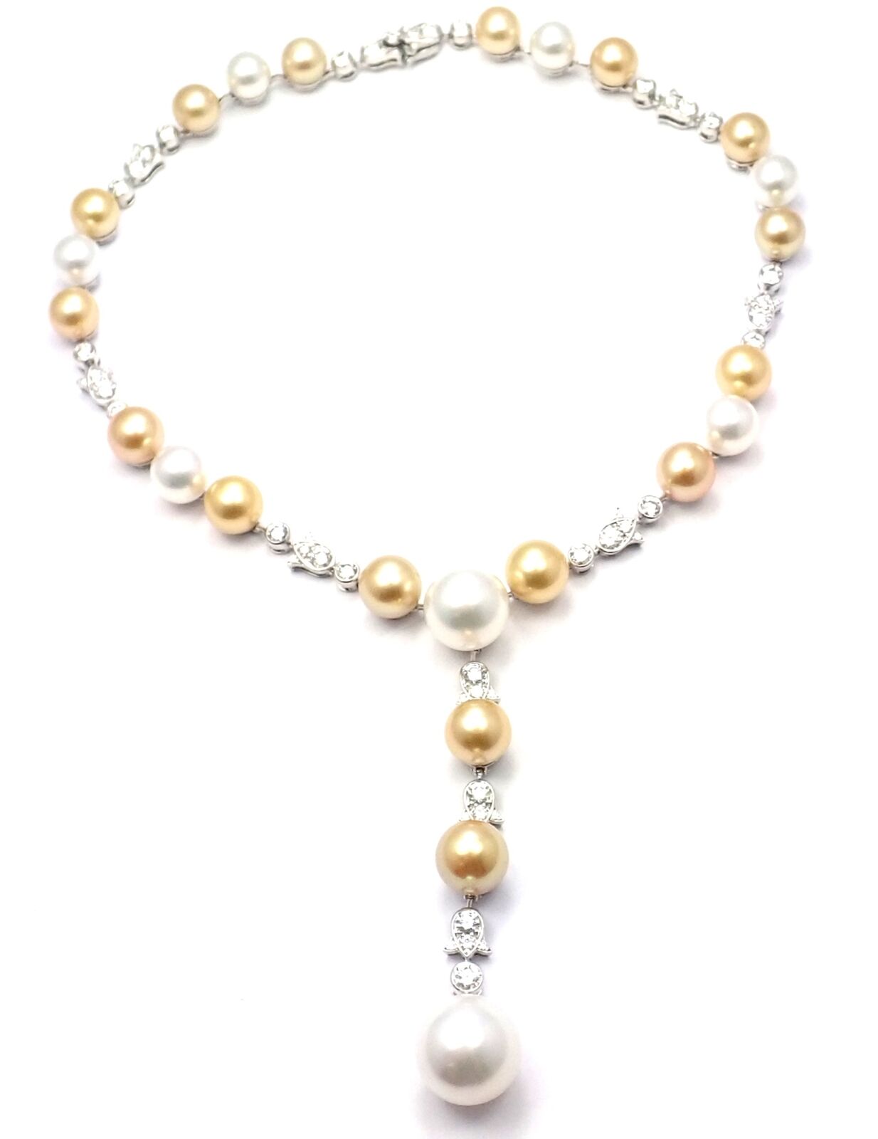 Authentic! Cartier Calin Platinum Diamond Tahitian & South Sea Pearl Necklace | Fortrove