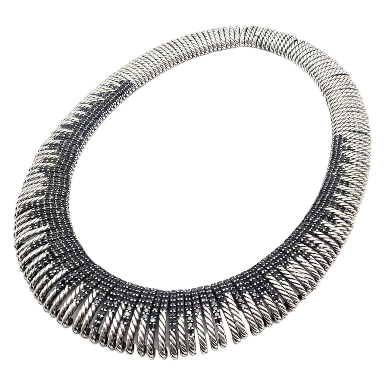 Authentic! David Yurman Silver Tempo Black Spinel Large Collar Necklace | Fortrove