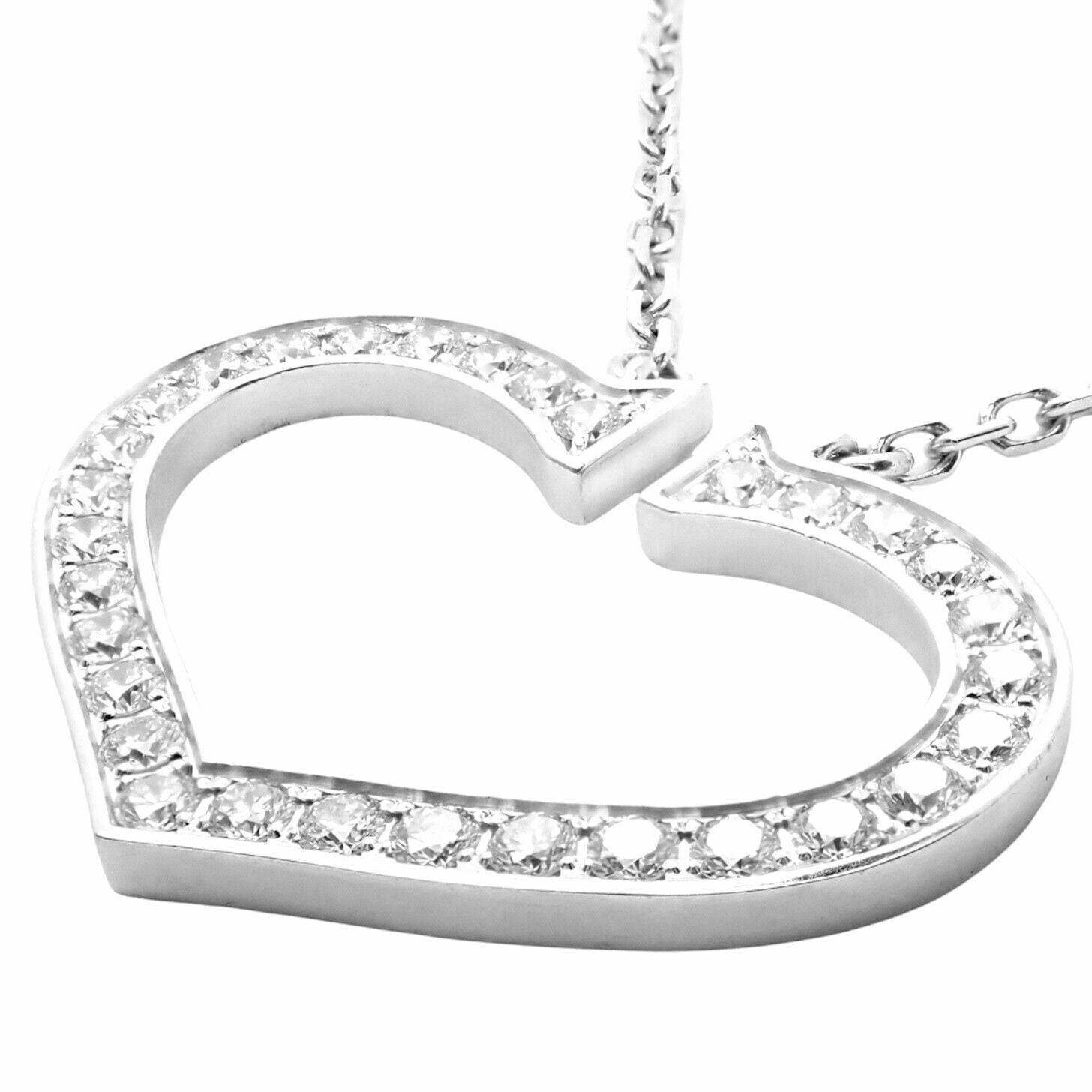 Authentic! Cartier 18k White Gold Diamond Large C Heart Pendant Necklace | Fortrove