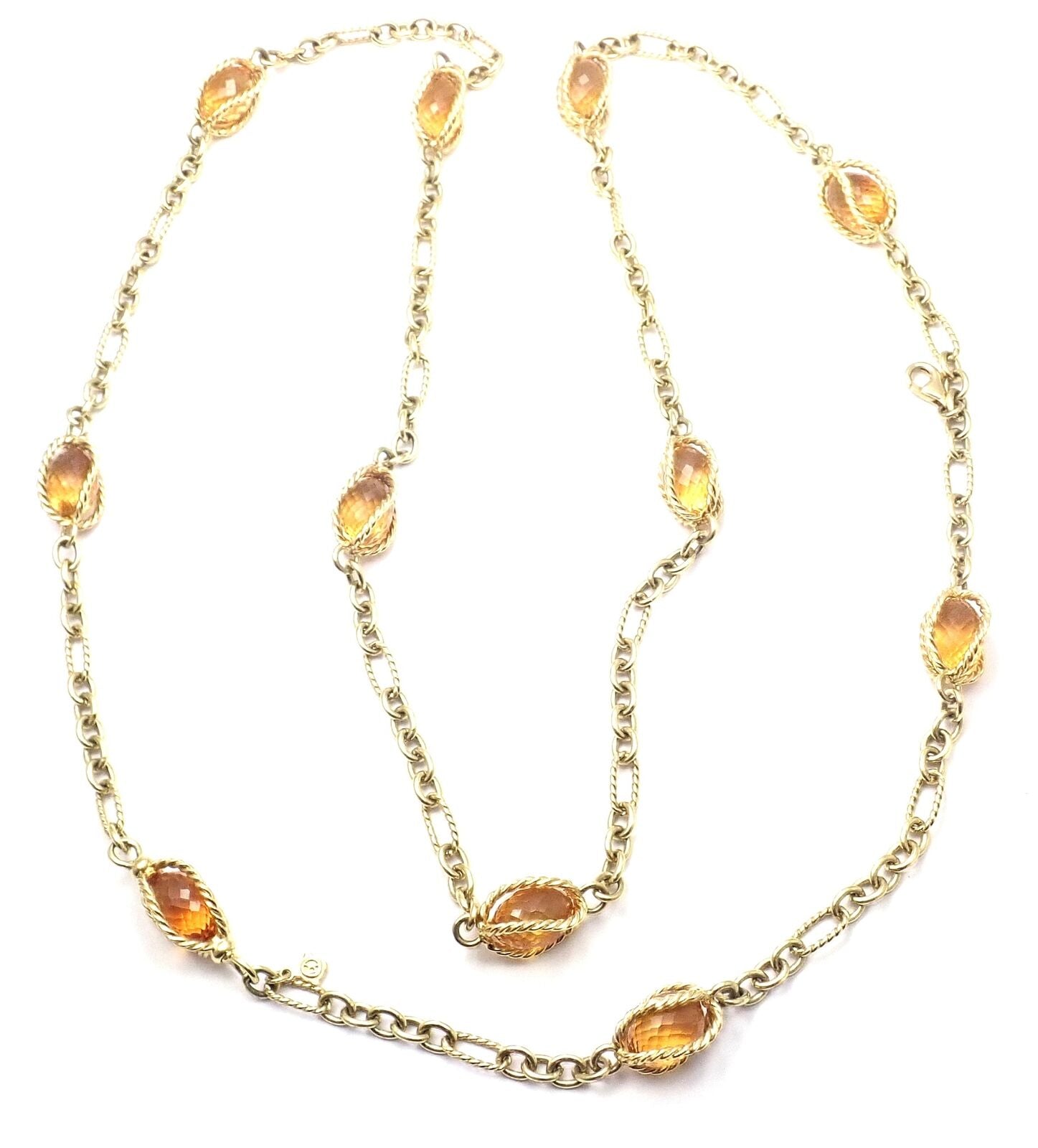 David Yurman 18k Yellow Gold Citrine Figaro Link 40" Long Chain Necklace | Fortrove