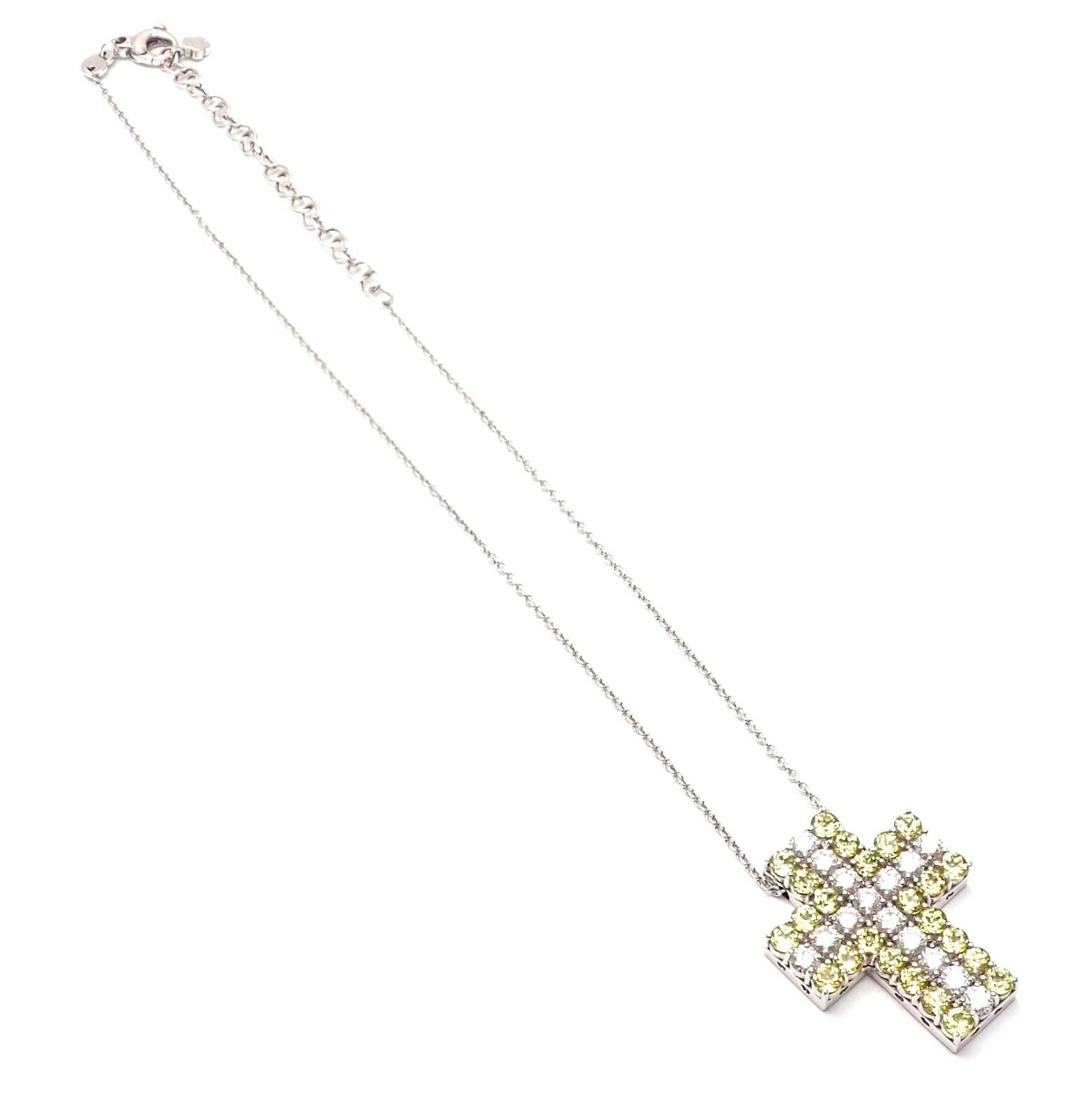 New! Authentic Pasquale Bruni 18k White Gold Diamond Peridot Cross Necklace | Fortrove