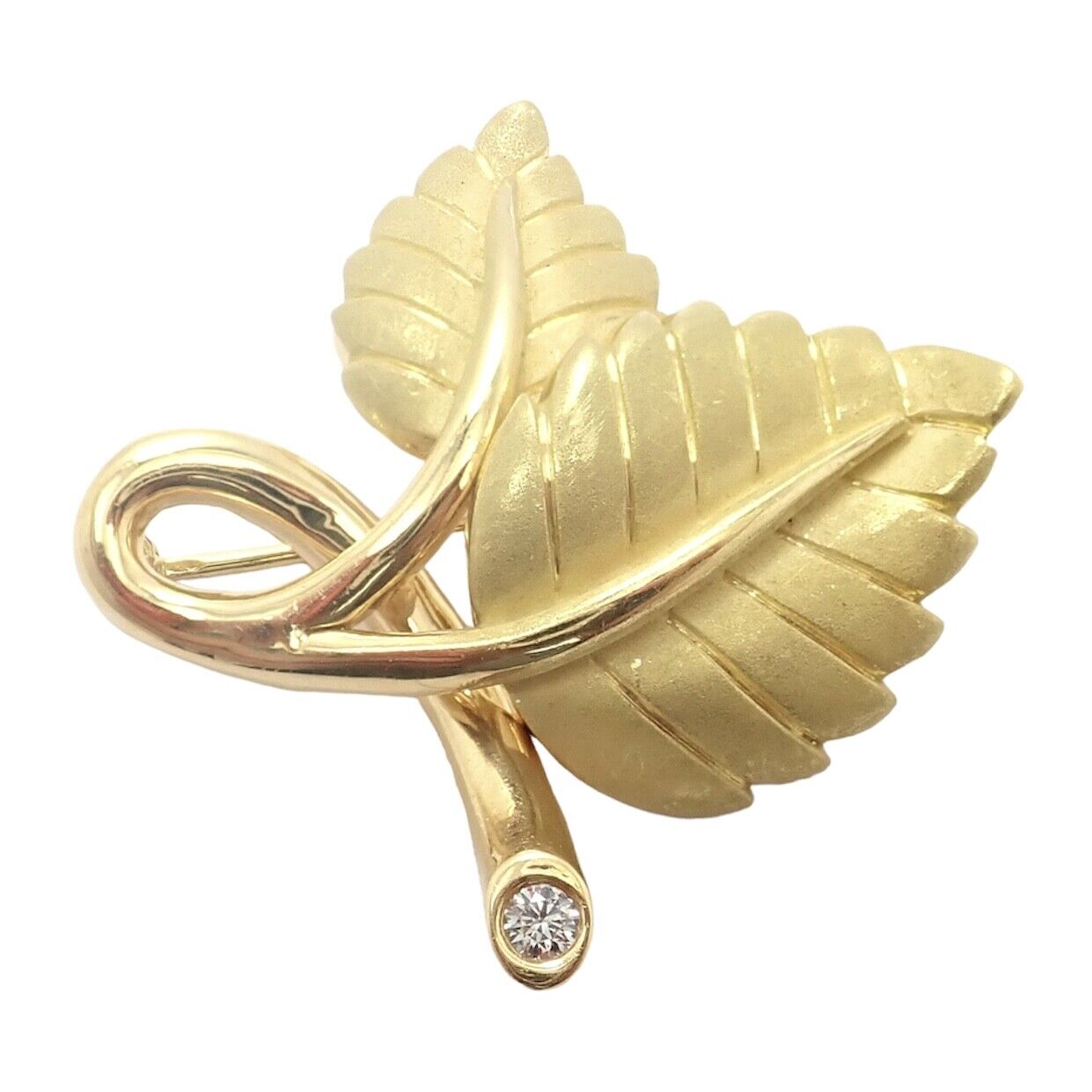 Tiffany & Co 18k Yellow Gold Diamond Leaf Pin Brooch 2003 | Fortrove