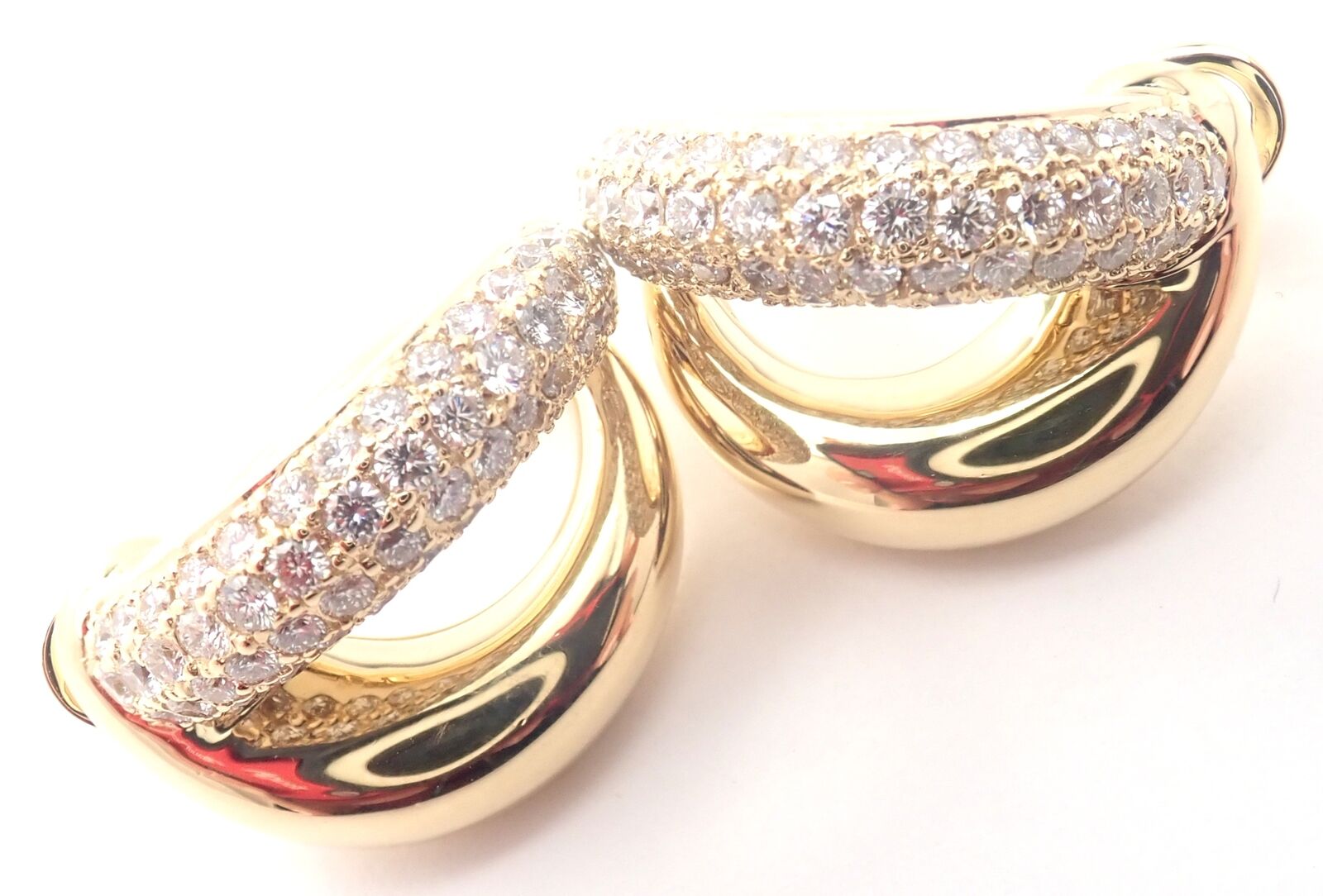 Authentic! Mauboussin Paris 18k Yellow Gold Diamond Double Hoop Earrings | Fortrove
