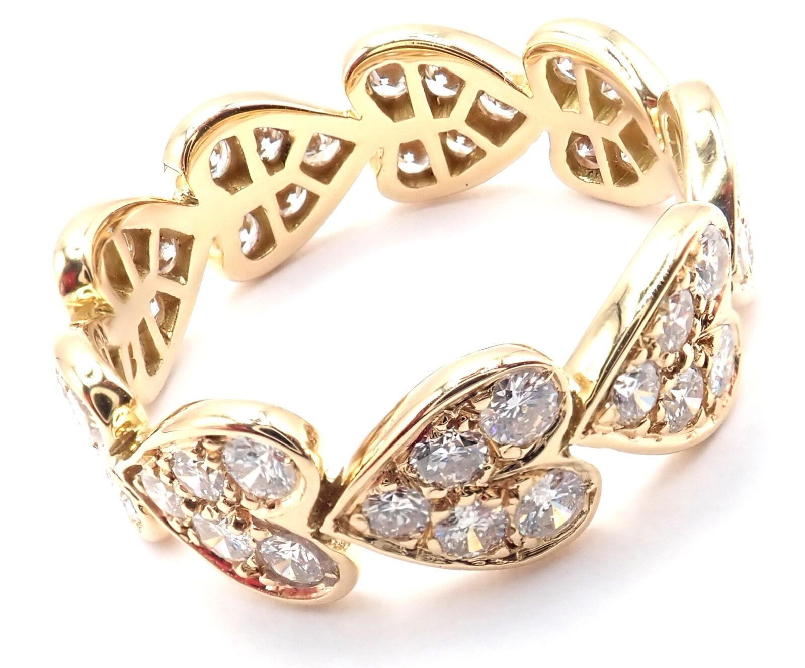 Authentic! Cartier 18k Yellow Gold Diamond Heart Eternity Band Ring Size 7.25 | Fortrove