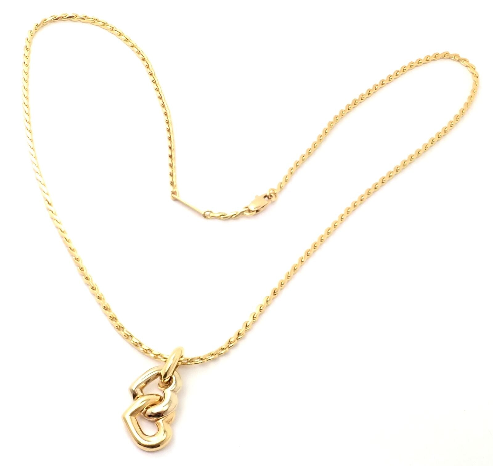 Authentic! Cartier 18k Yellow White Gold Double Heart Pendant S Chain Necklace | Fortrove