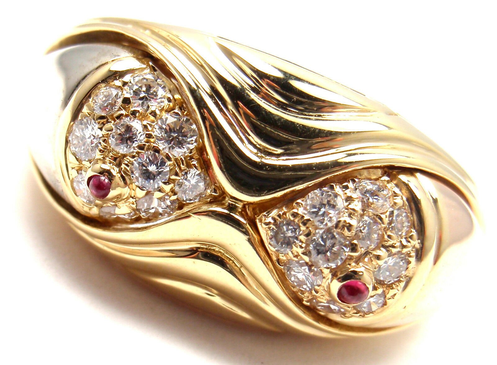 Authentic! Bulgari Bvlgari 18k Yellow Gold Diamond Ruby Naturalia Fish Band Ring | Fortrove