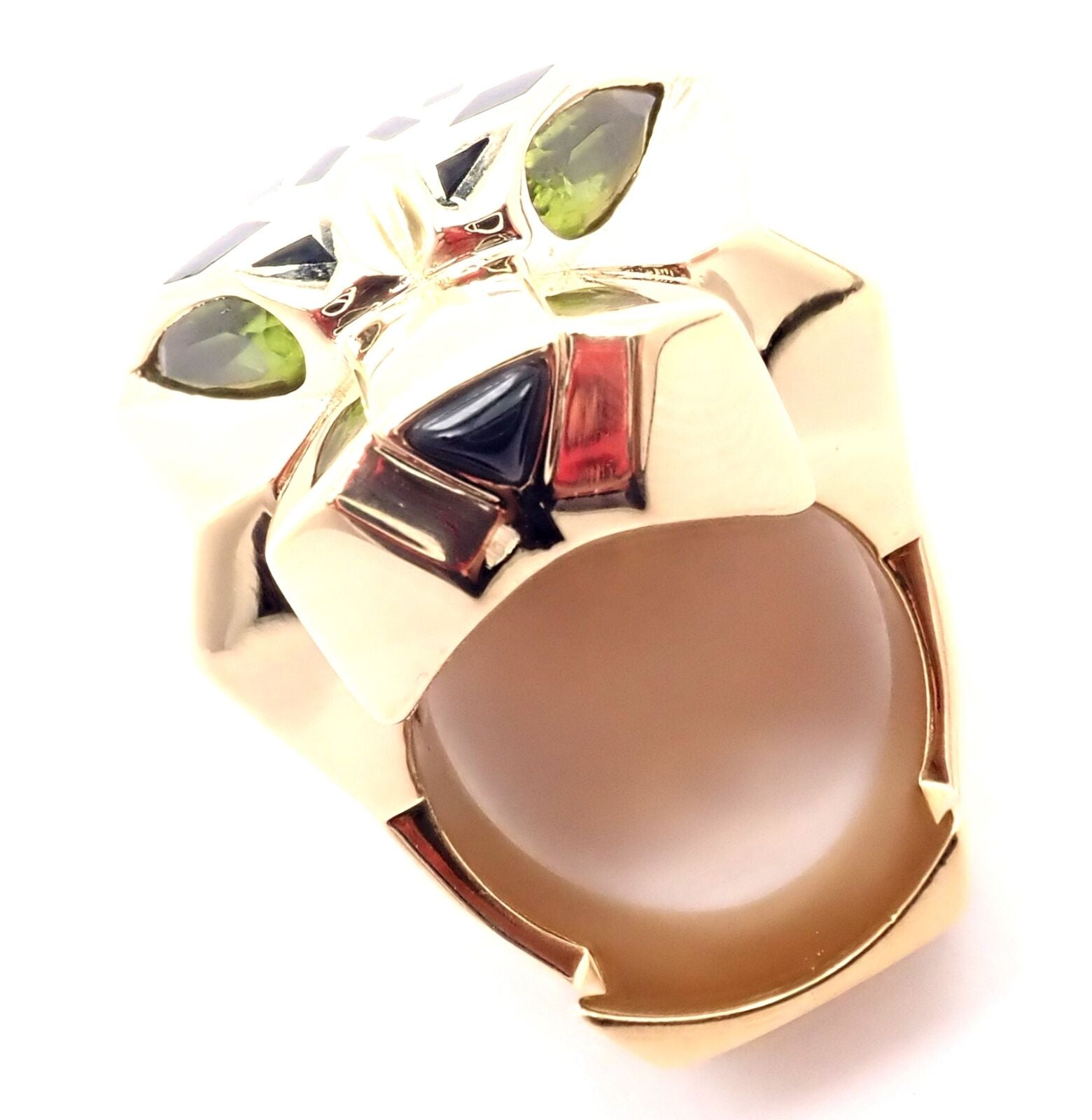 Cartier Jewelry & Watches:Fine Jewelry:Rings Cartier Panther Panthere 18k Yellow Gold Peridot Onyx Lacquer Large Ring Paper