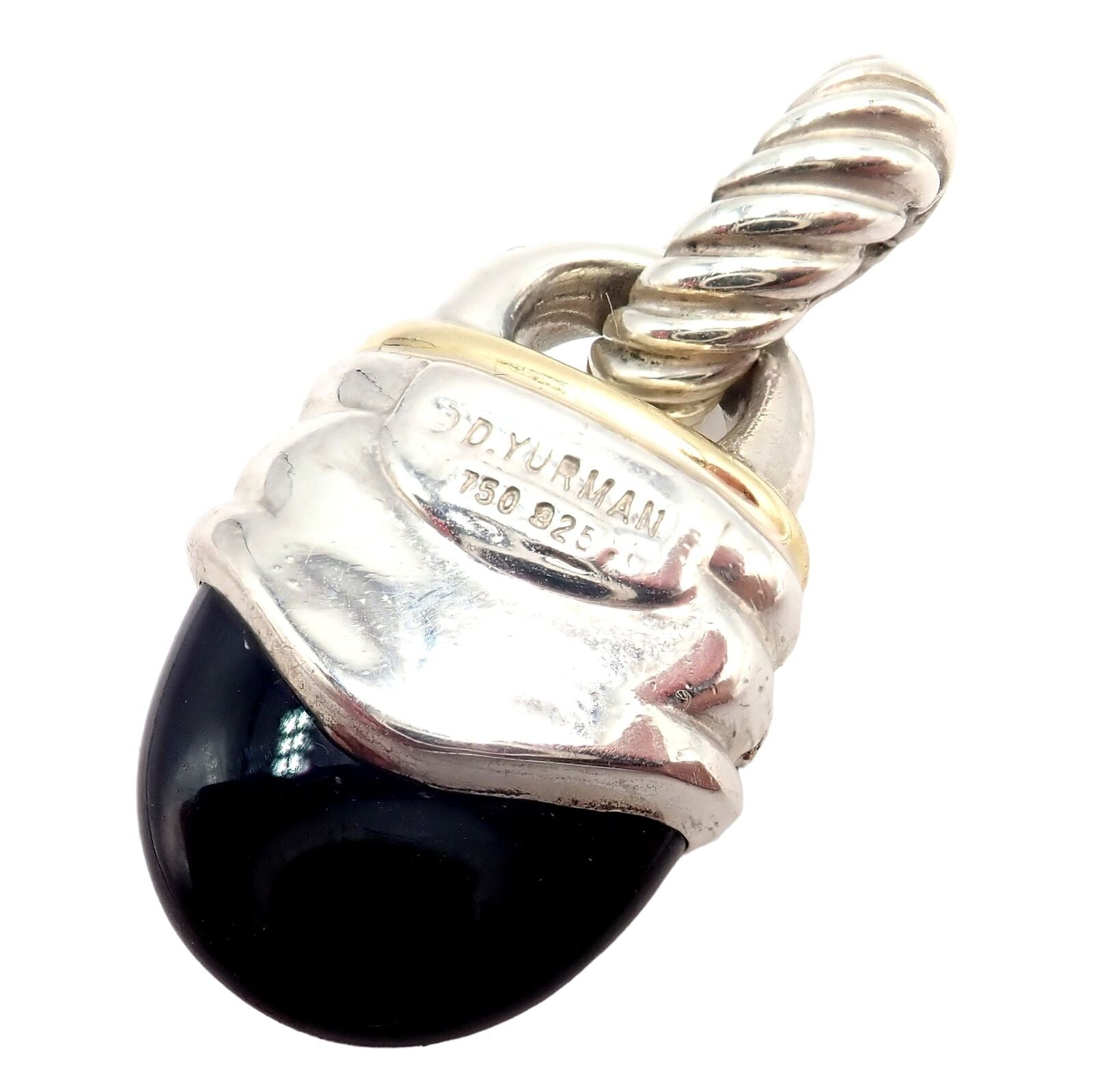 David Yurman 18k Yellow Gold + Silver Onyx Diamond Acorn Pendant | Fortrove