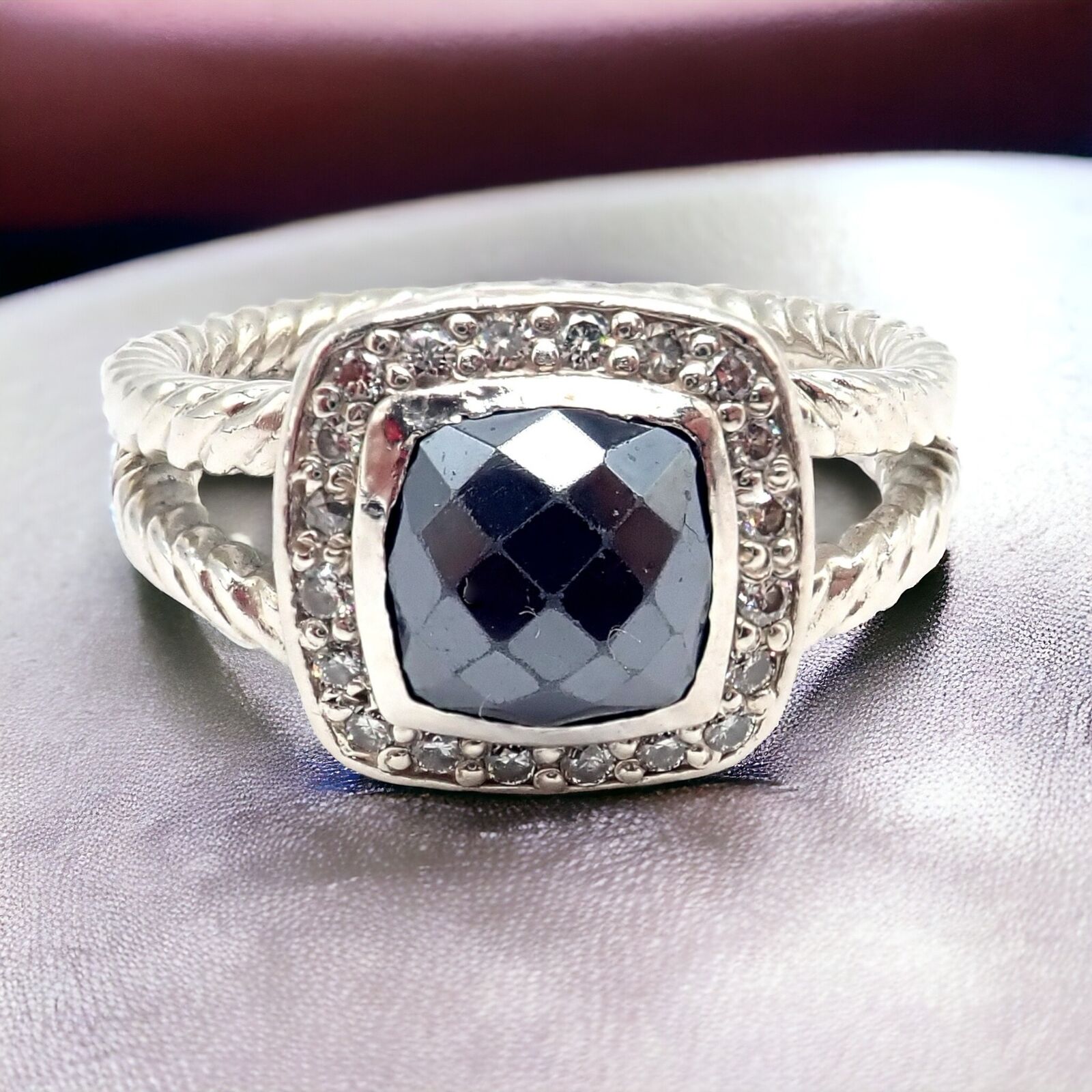 David Yurman Jewelry & Watches:Fine Jewelry:Rings David Yurman DY Silver Hematite Diamond Petite Albion Split Cable Ring sz 7